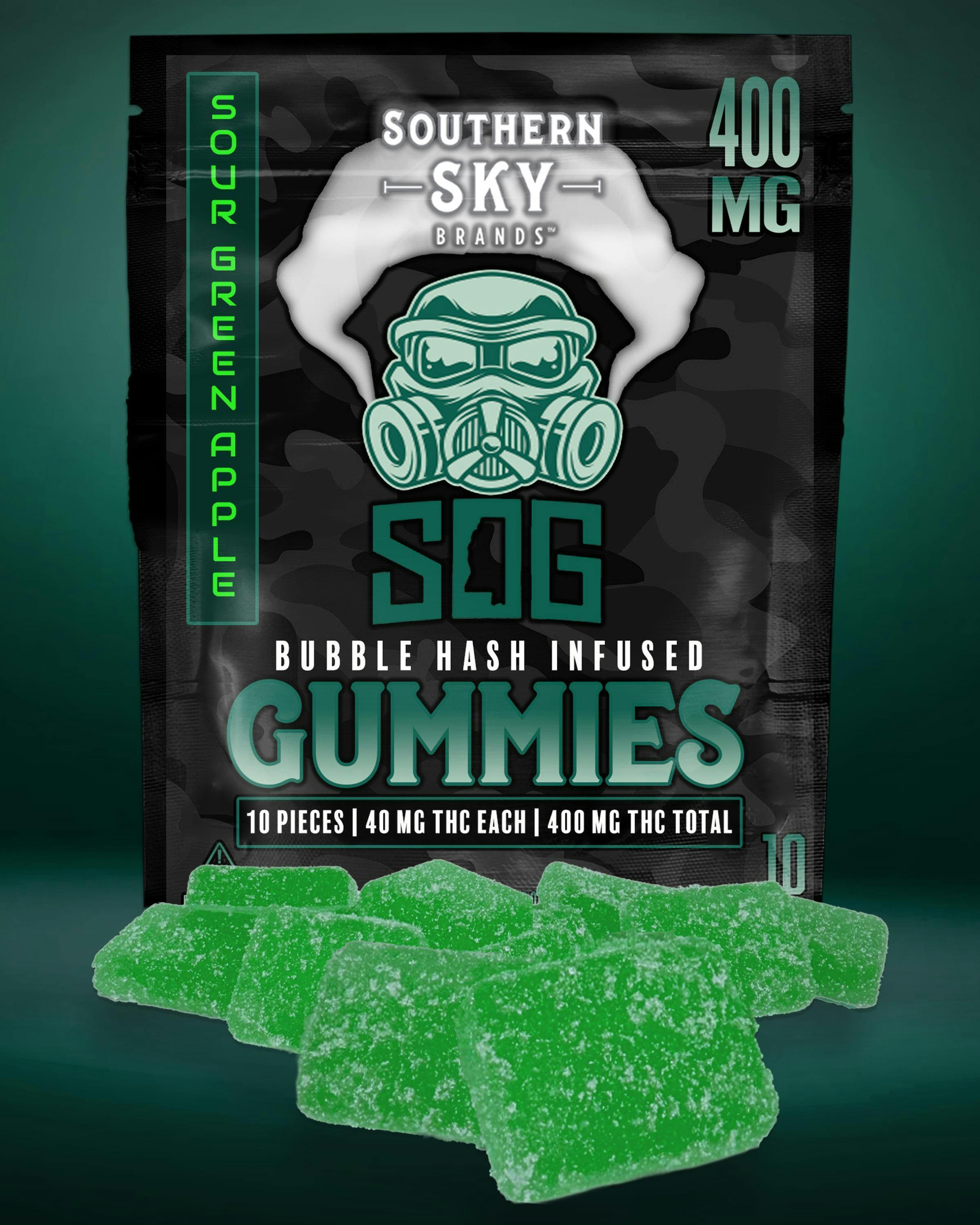 Southern Sky | 400mg | Sour Green Apple | SOG Bubble Hash Gummies | 10pk