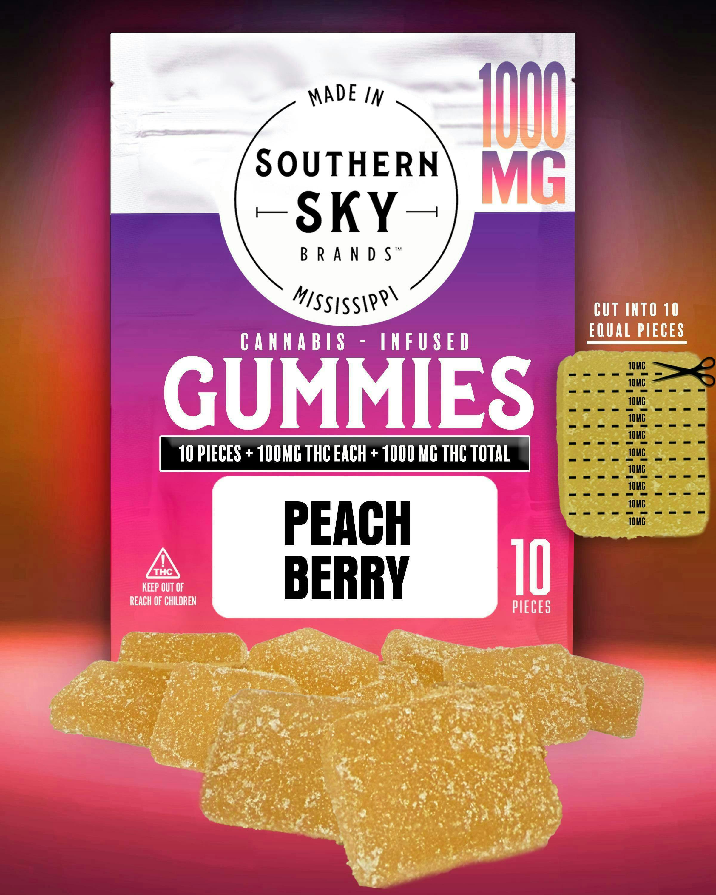Southern Sky Brands | 1000mg | Peach Berry | Terpene Infused Gummies | 10pk