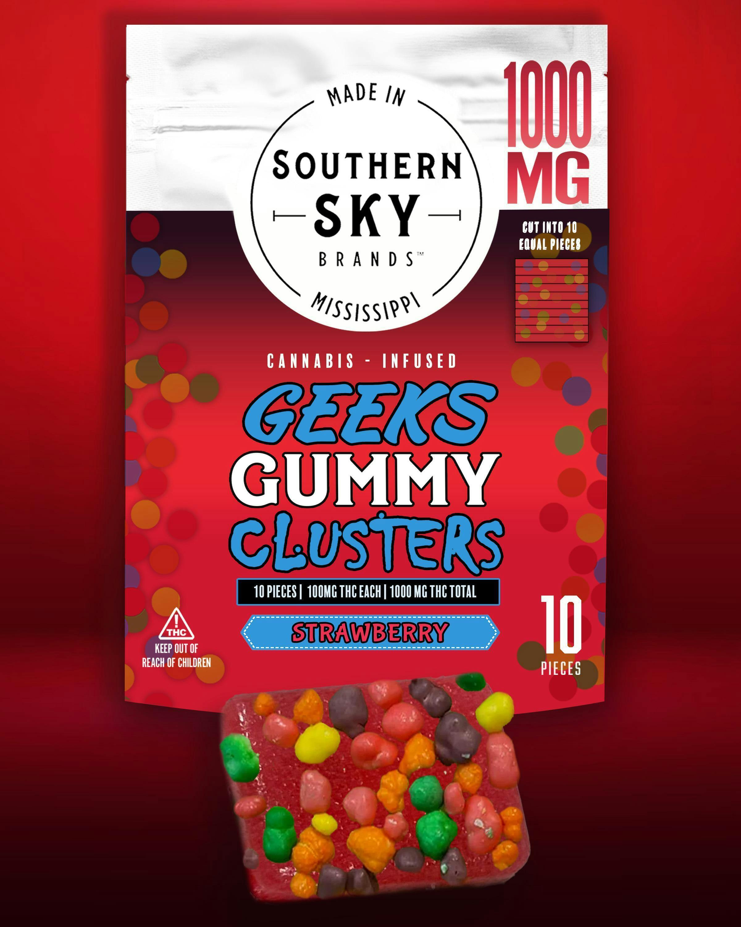 Strawberry Geeks Gummy Clusters | 1000mg | 10ct | 100mg/ea by Southern Sky Brands