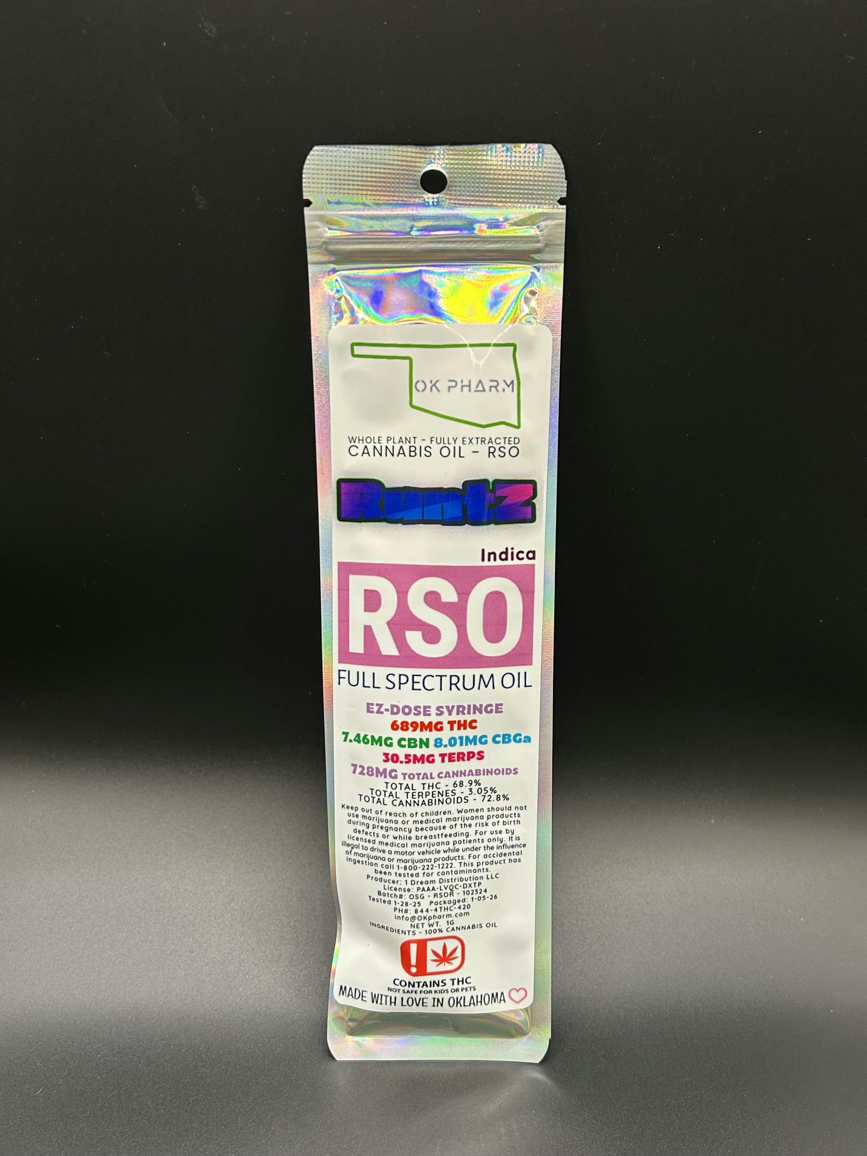 OK Pharm | Runtz | THC: 68.9% TERPS: 3.05% | RSO Syringe (Tax Included) at Noble Cannabis Co Dispensary LLC