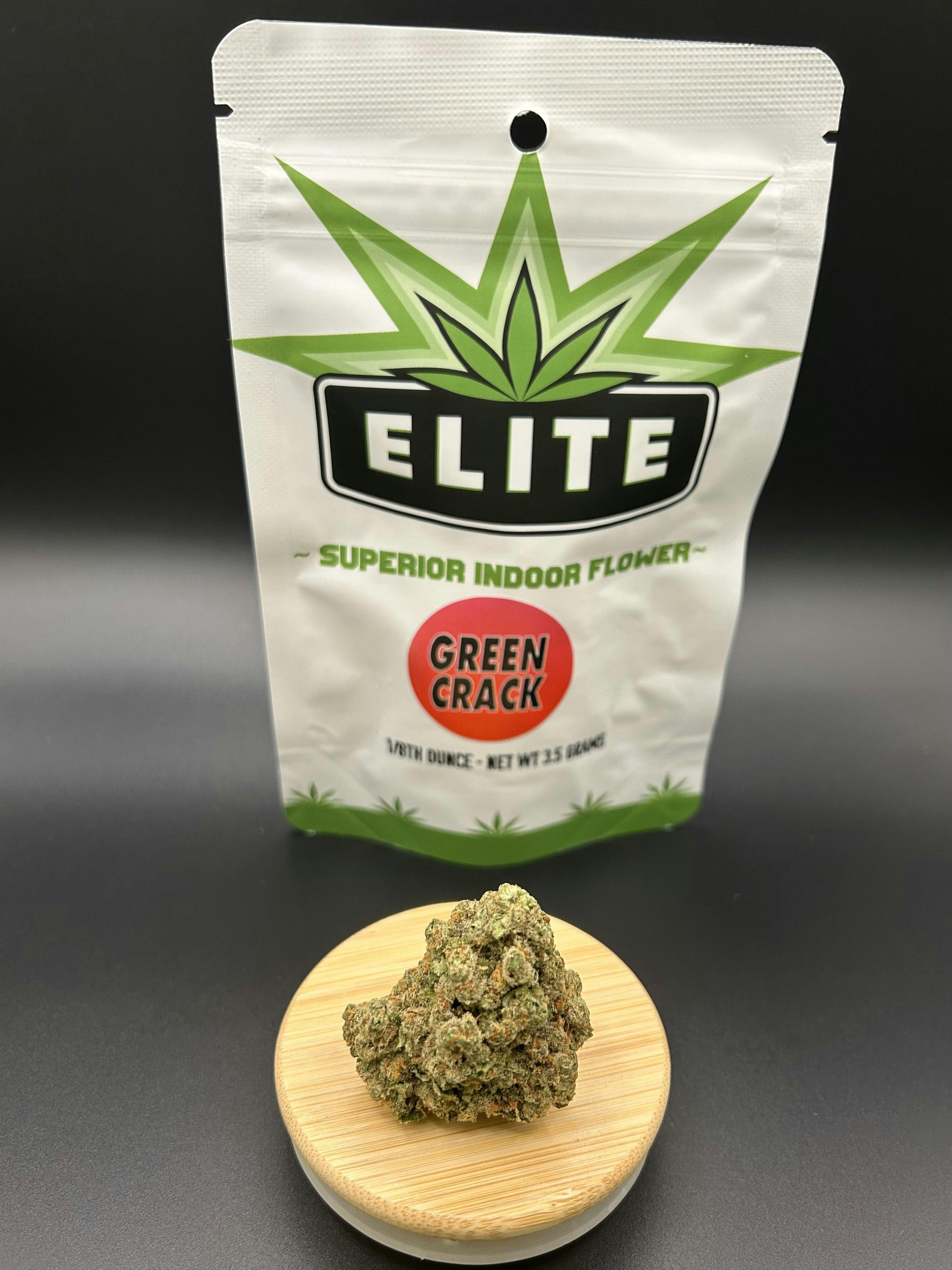 Elite | Green Crack | THC: 28.05% TERPS: 3% | 3.5 Pre-Pack (Tax Included)