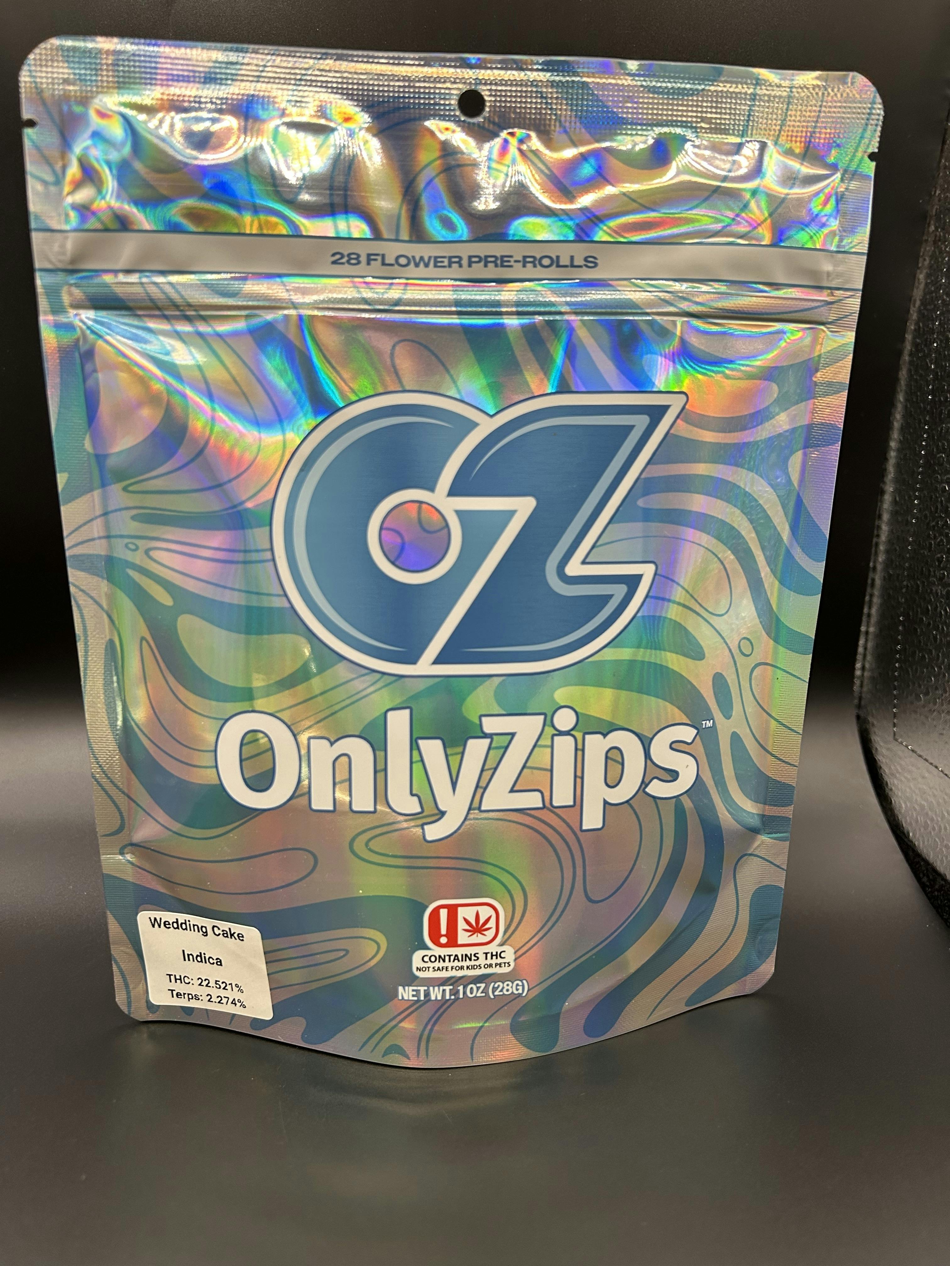 OnlyZips | Wedding Cake | THC: 22.521% TERPSl 2.274% | 1oz Pre-Roll Pack (Tax Included)