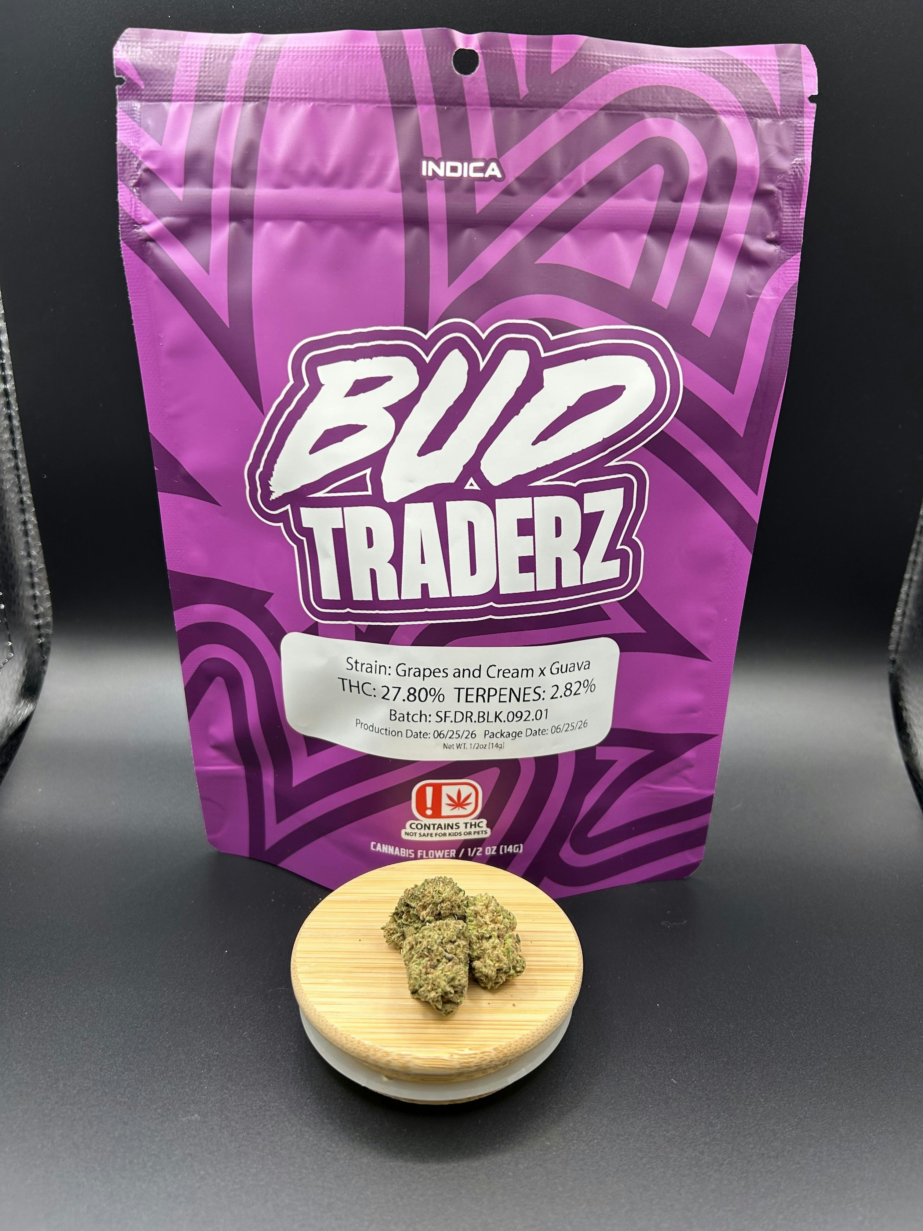 Bud Traderz | Grapes & Cream x Guava | THC: 27.80% TERPS: 2.82% | 14G Pre-Pack (Tax Included)