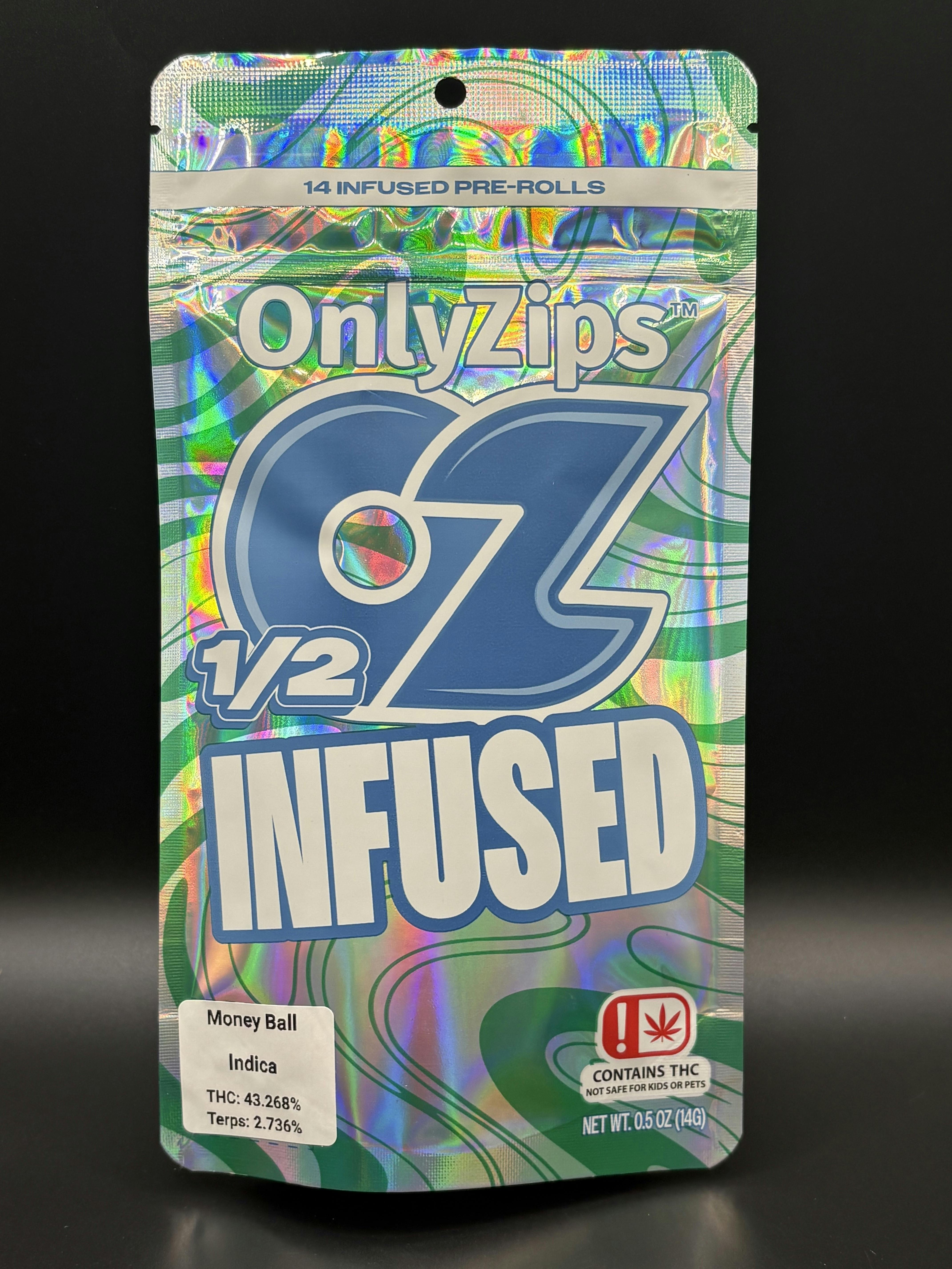 OnlyZips | Moneyball | THC: 43.26% TERPS: 2.73% | 1/2oz Pre-Roll Pack (Tax Included)