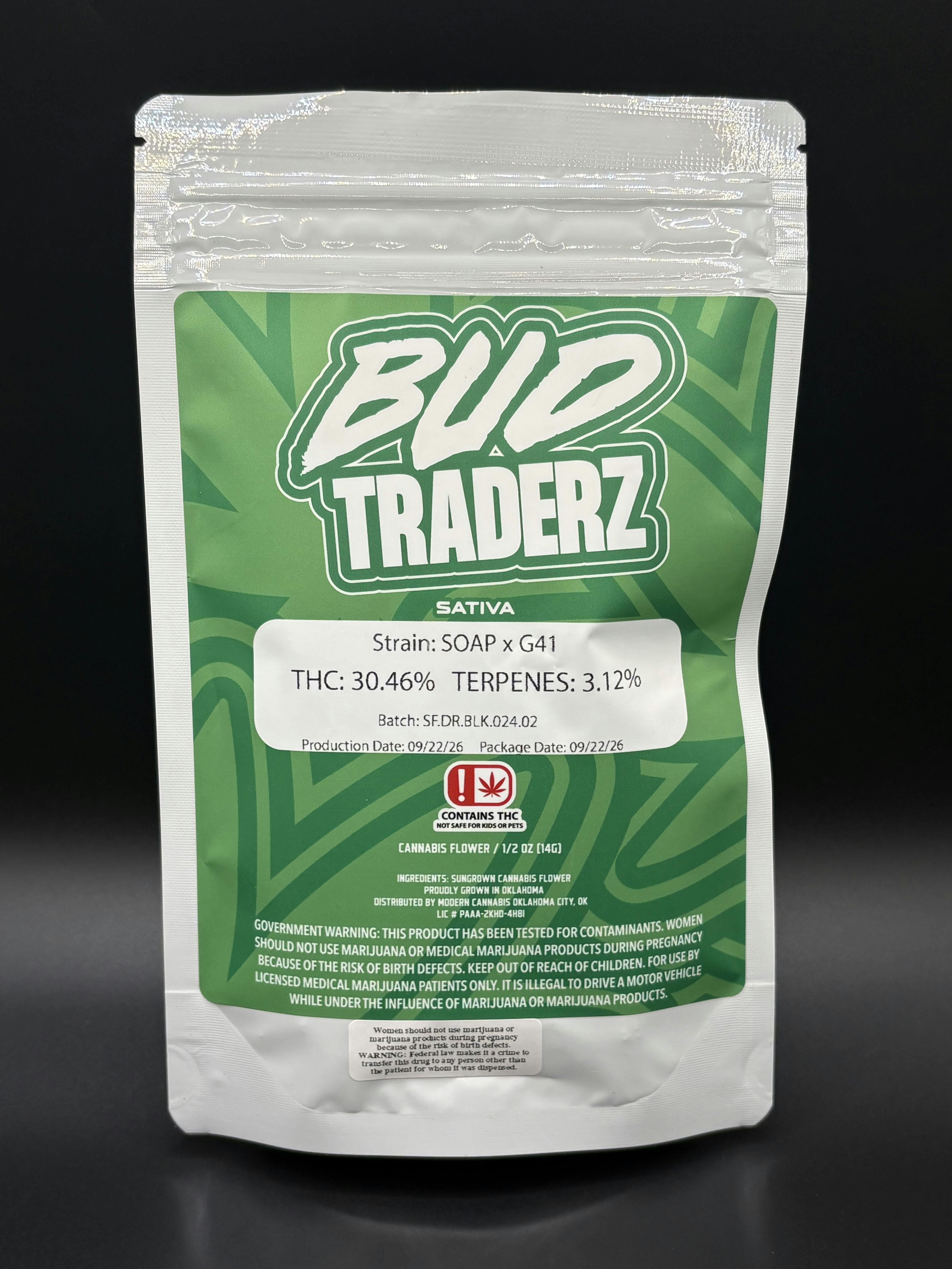 Bud Traderz | Soap x G41 | THC: 30.46% TERPS: 3.12% | 14G Pre-Pack (Tax Included)