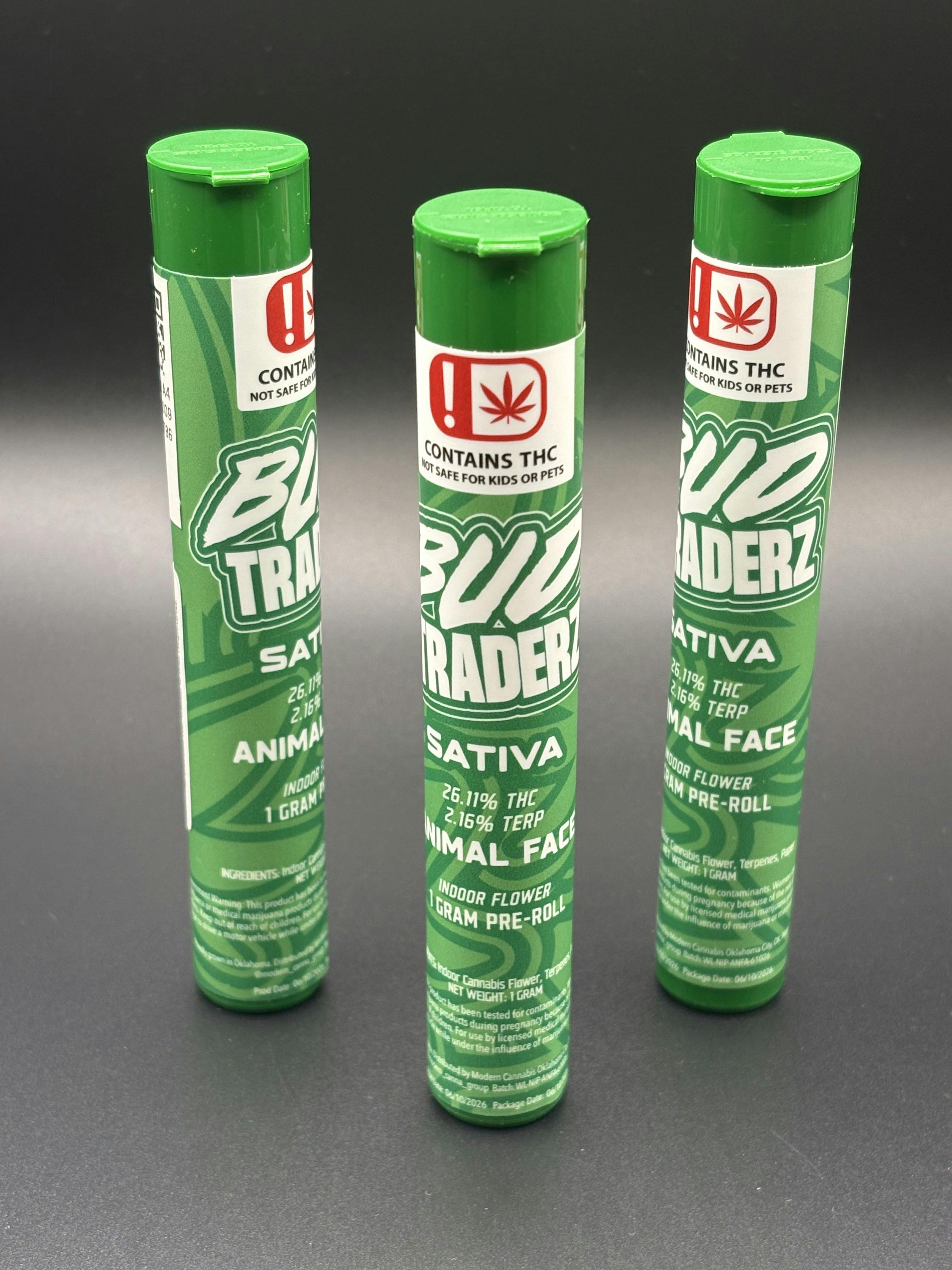 Bud Traderz | Animal Face | THC: 26.11% TERPS: 2.16% | 1G Pre-roll (Tax Included)