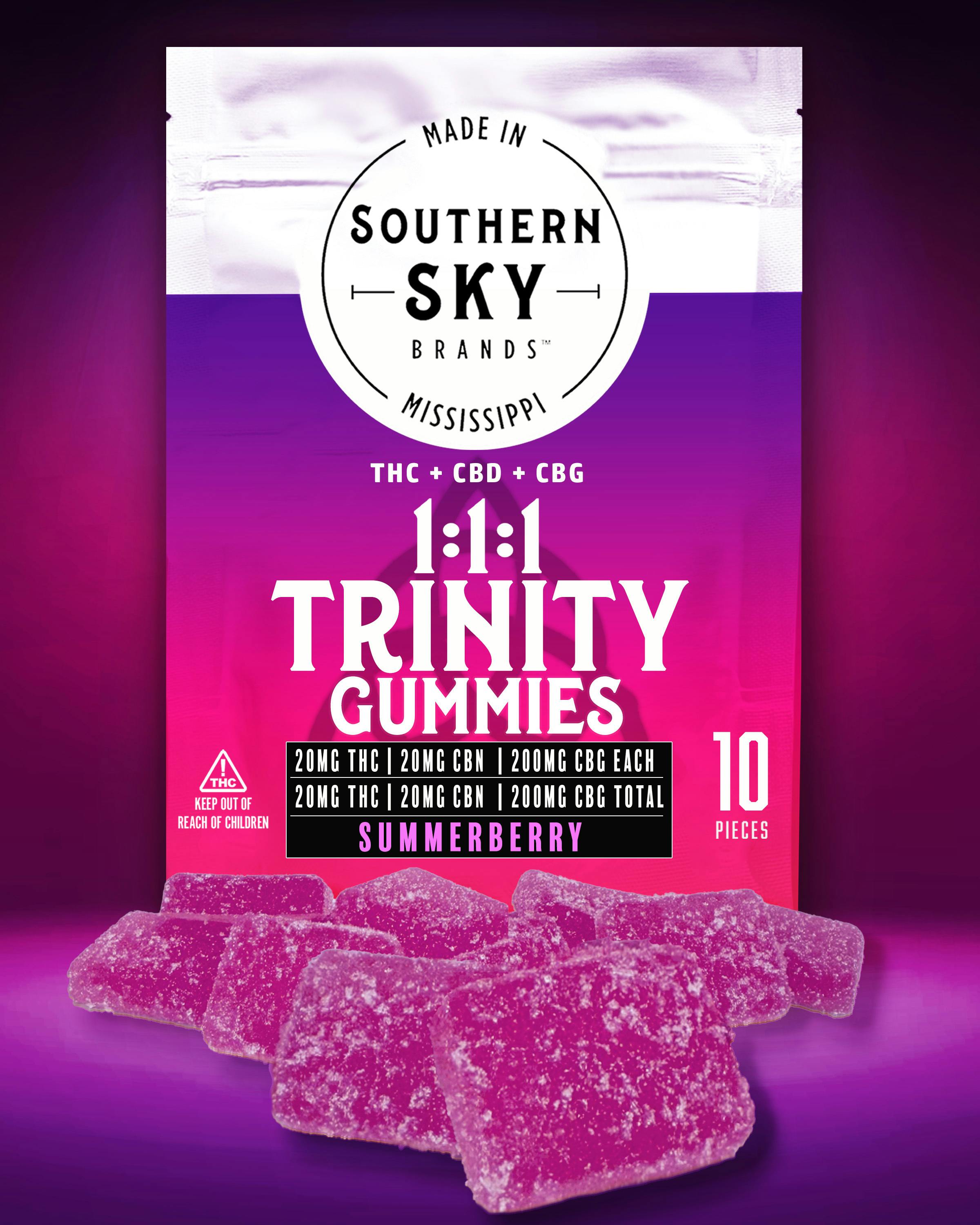 1:1:1 THC:CBD:CBG Summerberry Trinity Gummies | 100mg | 10ct | 10mg/ea by Southern Sky Brands