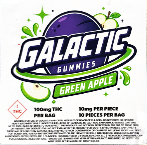 Galactic 100mg Gummies- Green Apple
