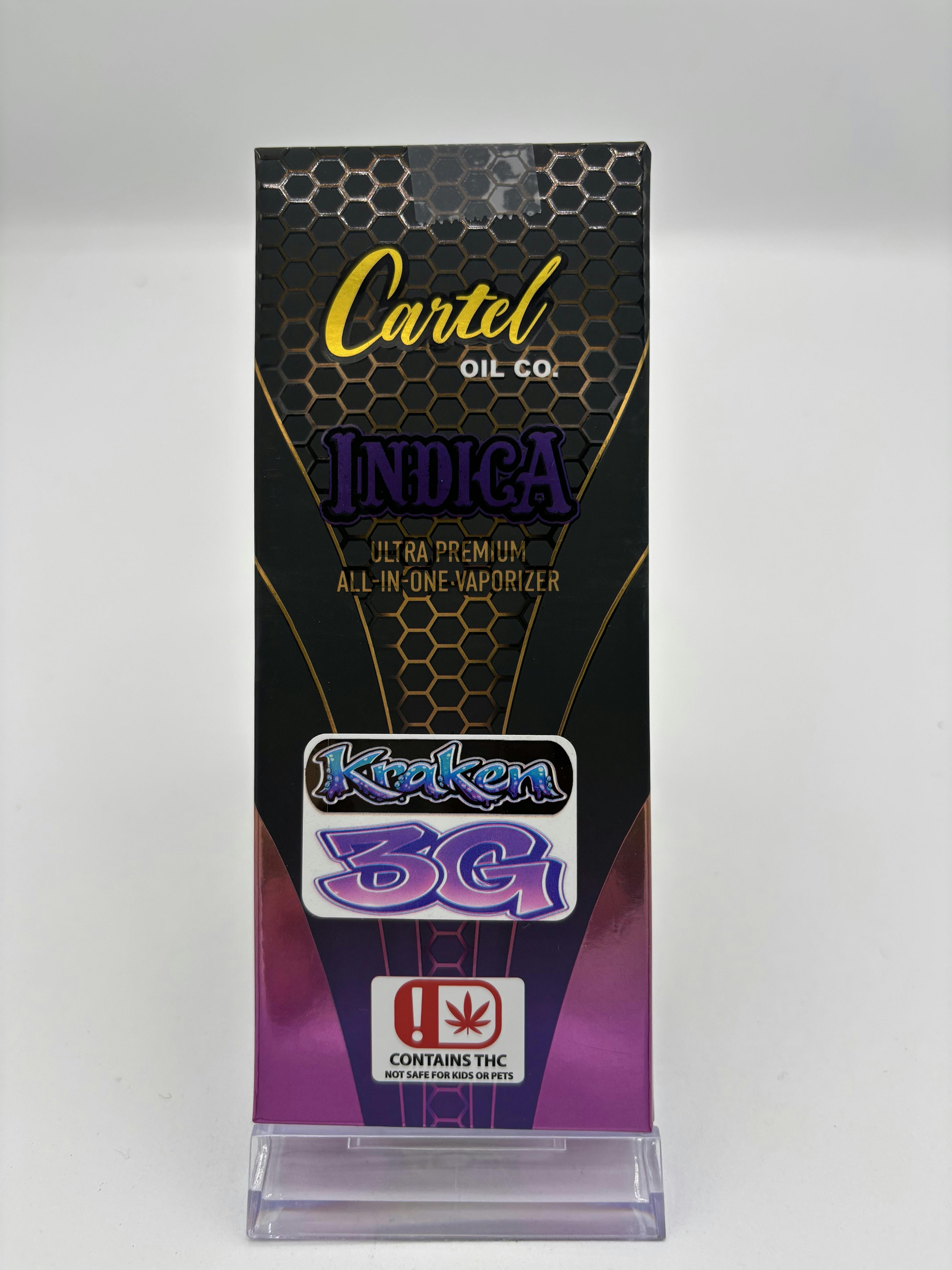 Cartel Oil Co | Disposable | Distillate | Live Terps | Indica | Kraken | 3g