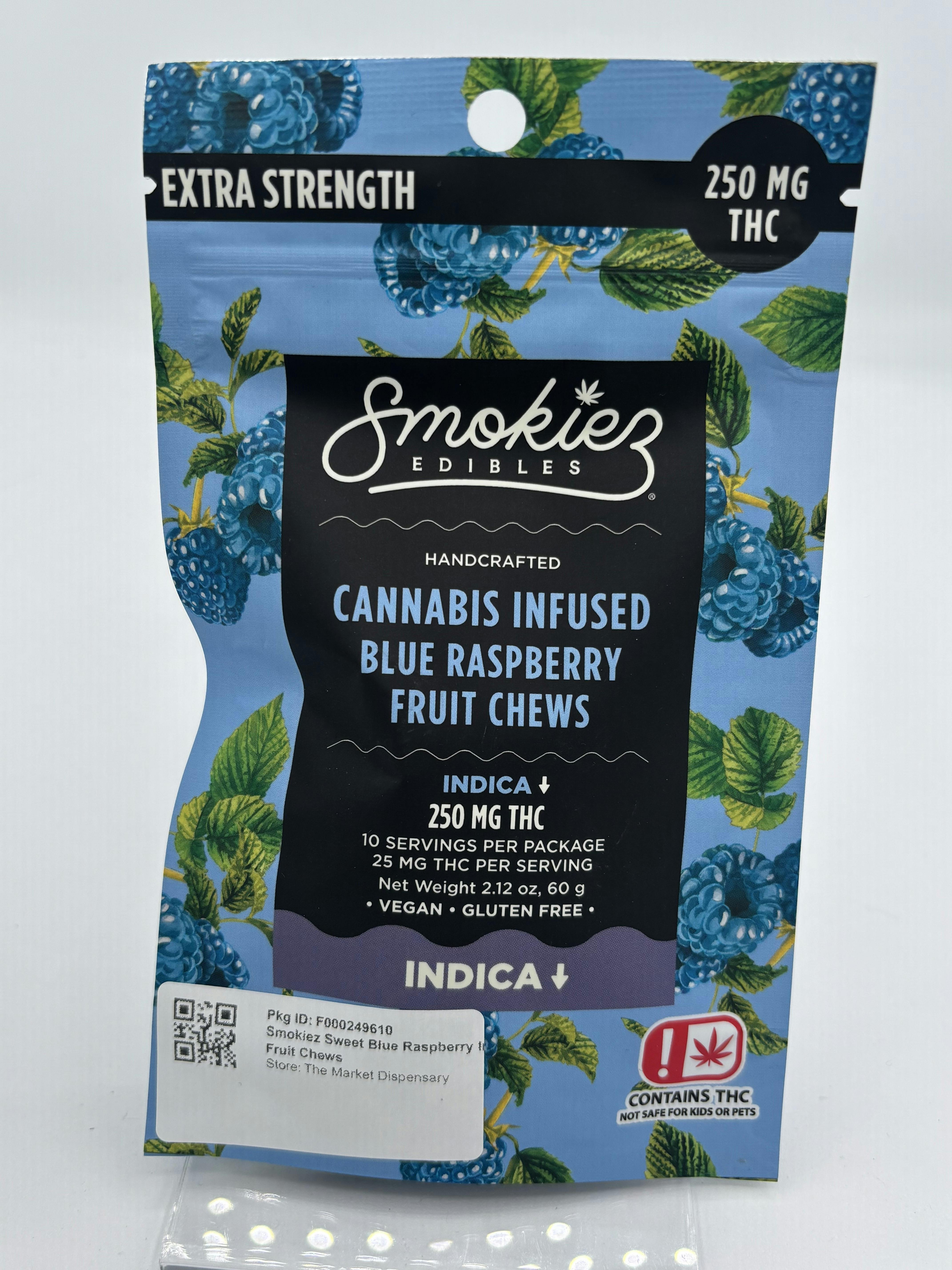 Smokiez Sweet Blue Raspberry Indica 250mg THC Fruit Chews