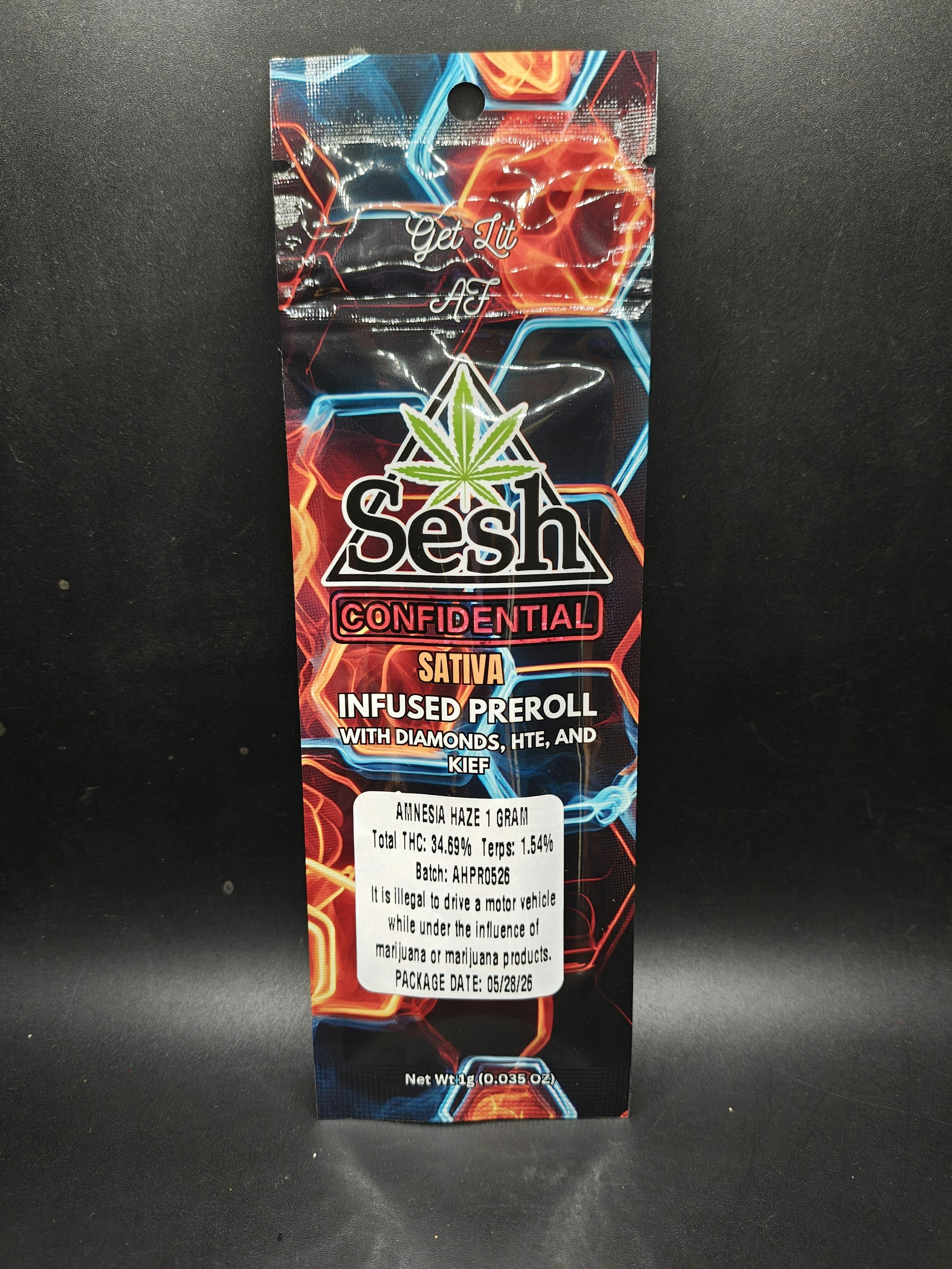 Sesh Confidential - Amnesia Haze - 1G Diamond Infused Pre Roll