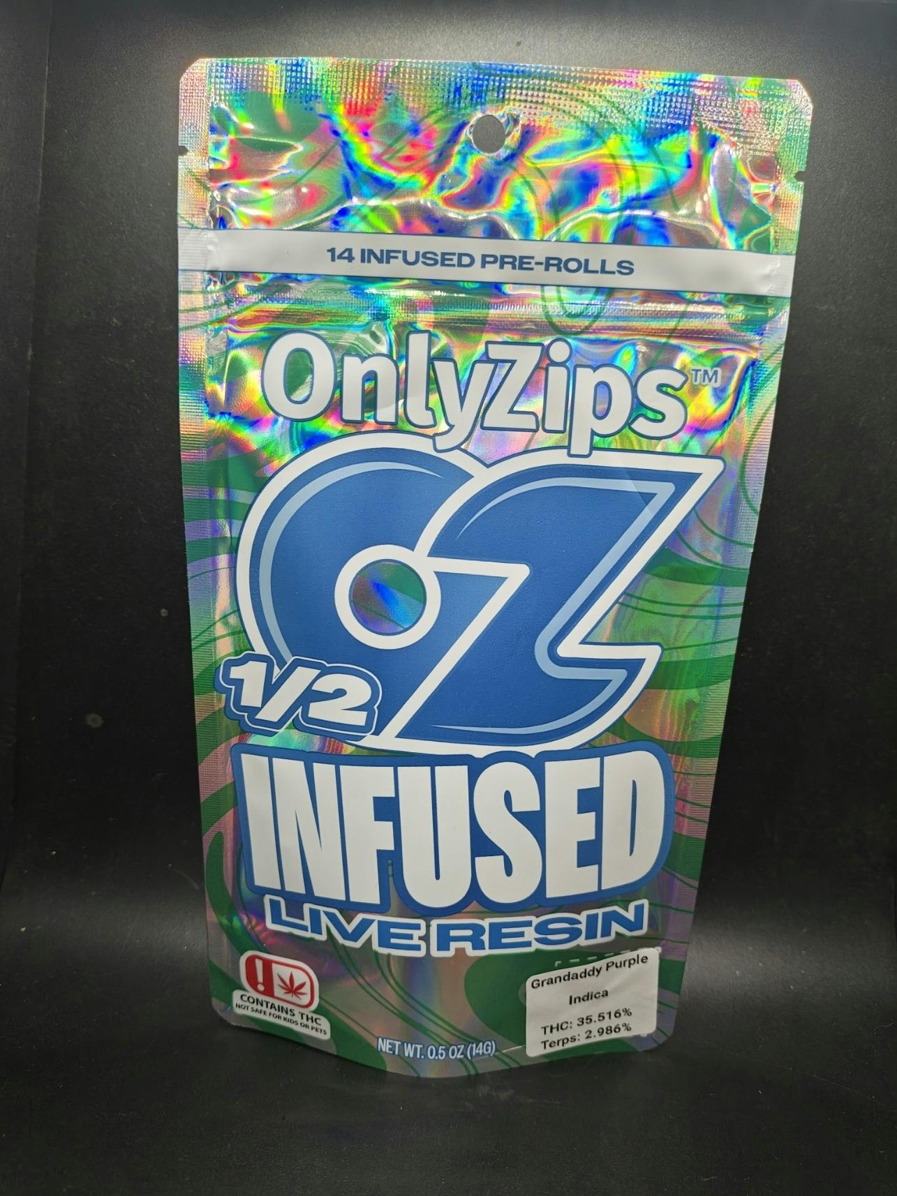Only Zips | 14g Live Resin Infused Pre Roll Pack | Grandaddy Purple
