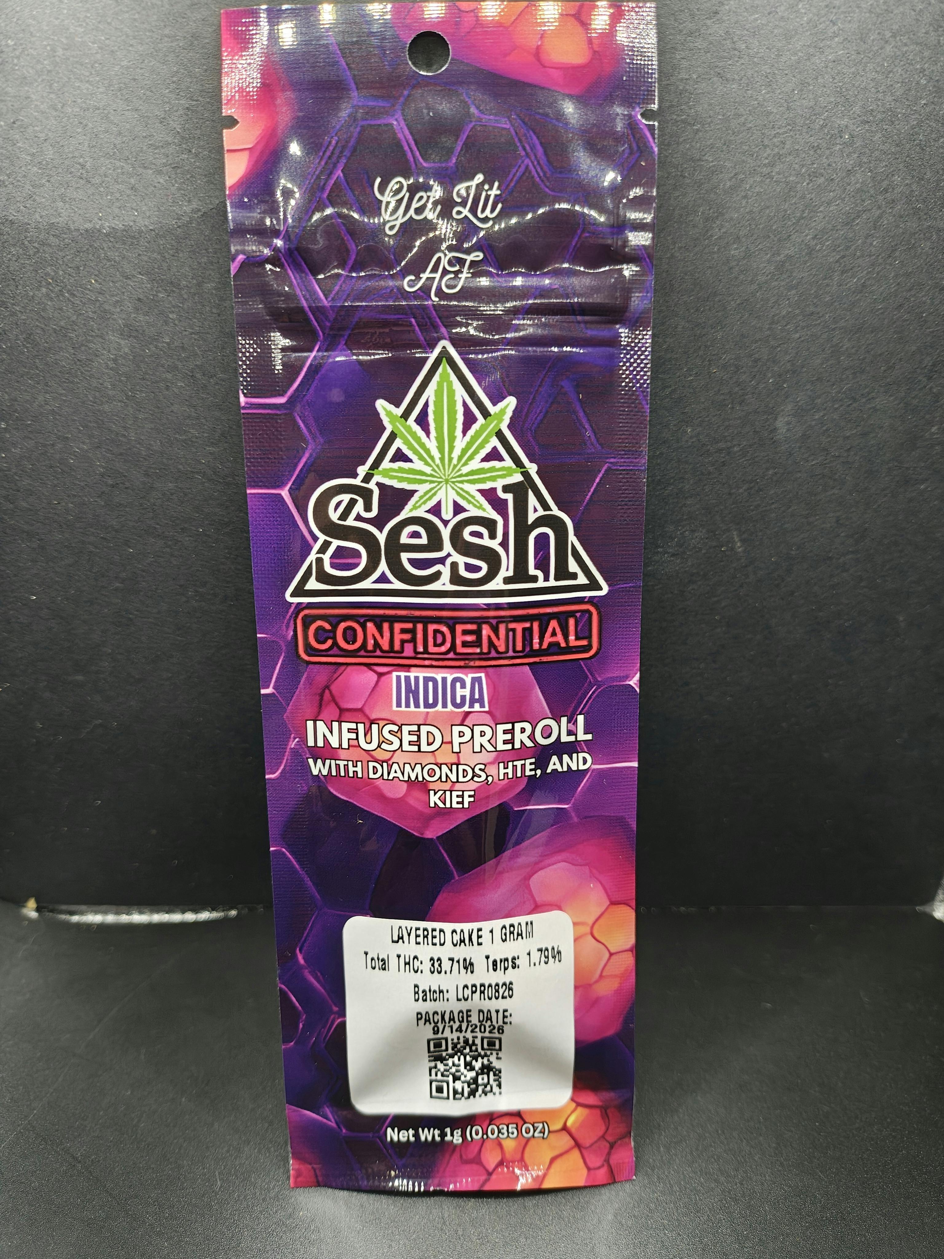 Sesh Confidential - Layered Cake - 1G Diamond Infused Pre Roll