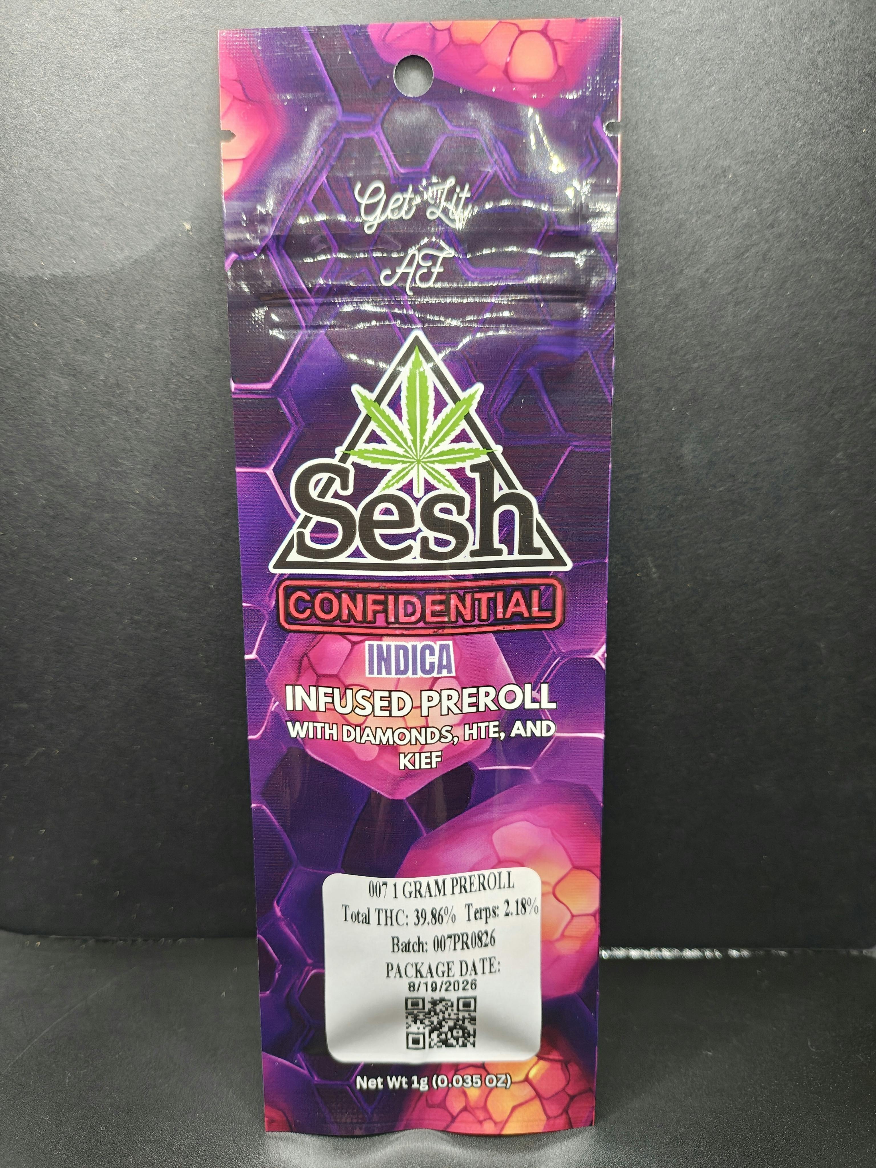 Sesh Confidential - 007 - 1G Diamond Infused Pre Roll