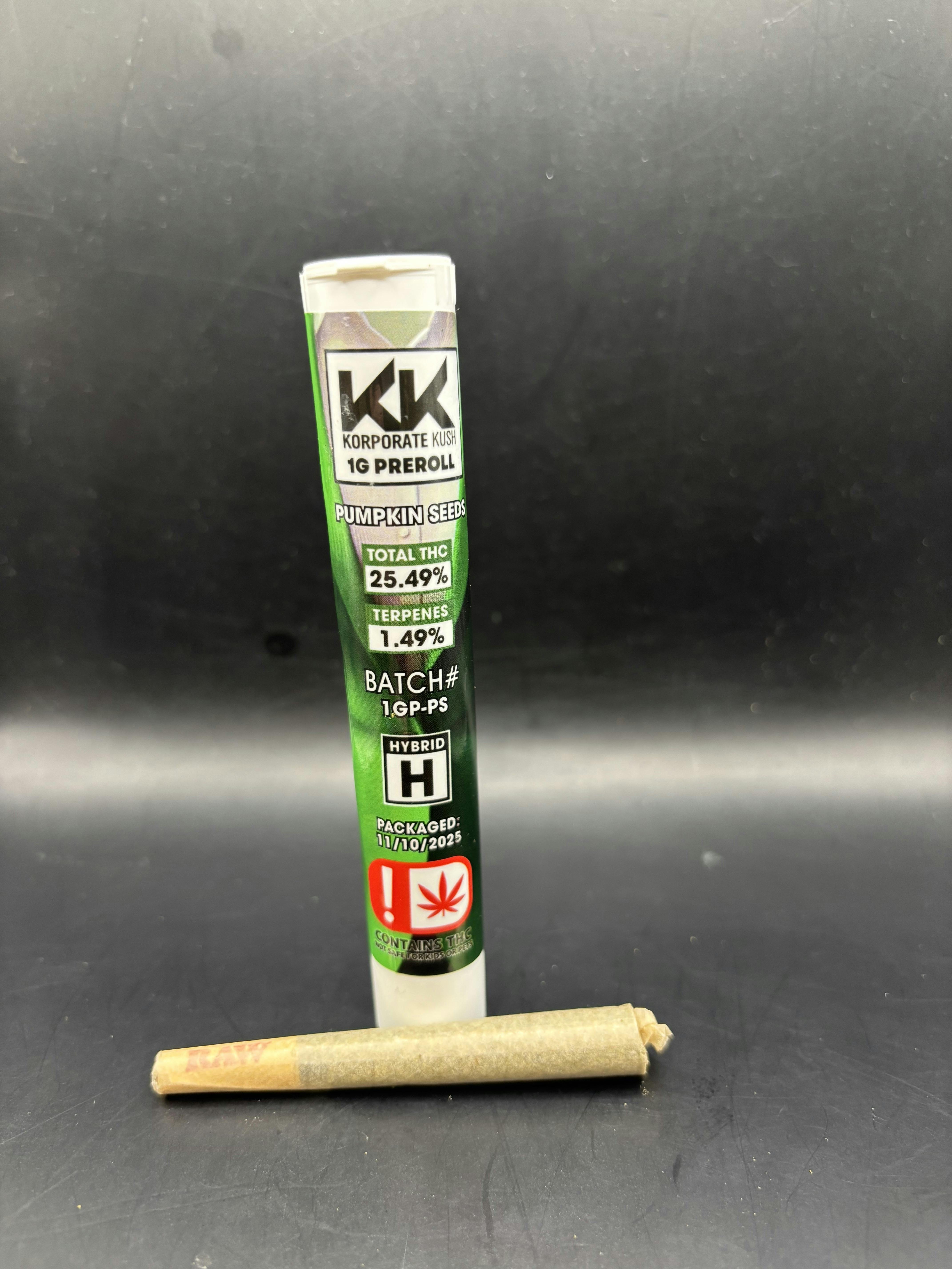 Korp Kush - Pumpkin Seed - 1G Pre Roll - (3G/$4.31) (20G/$25.86)