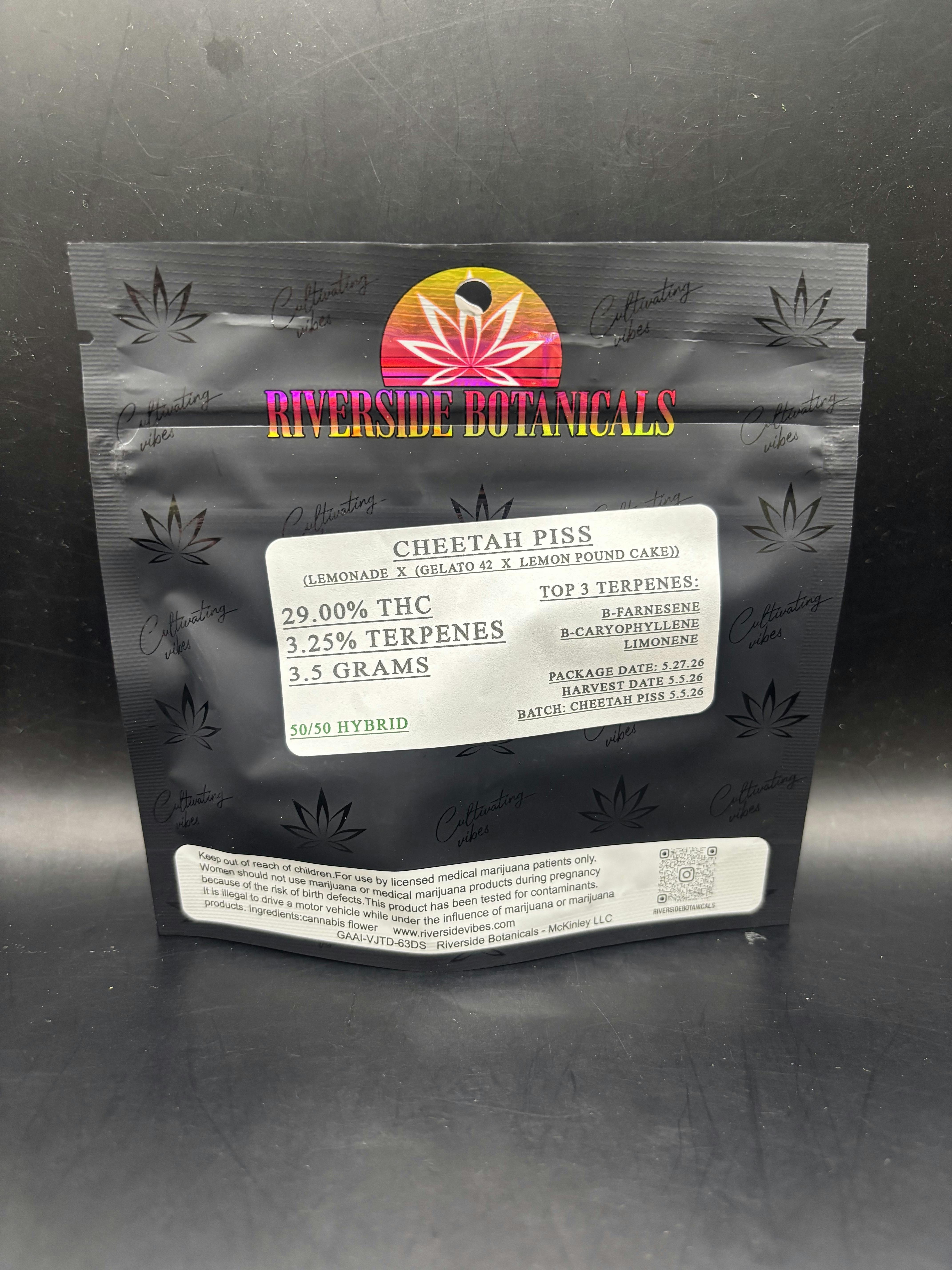Riverside Botanicals - Cheetah Piss - Discount Pre-Pack Flower (7G/$30.17) (14G/$51.72)