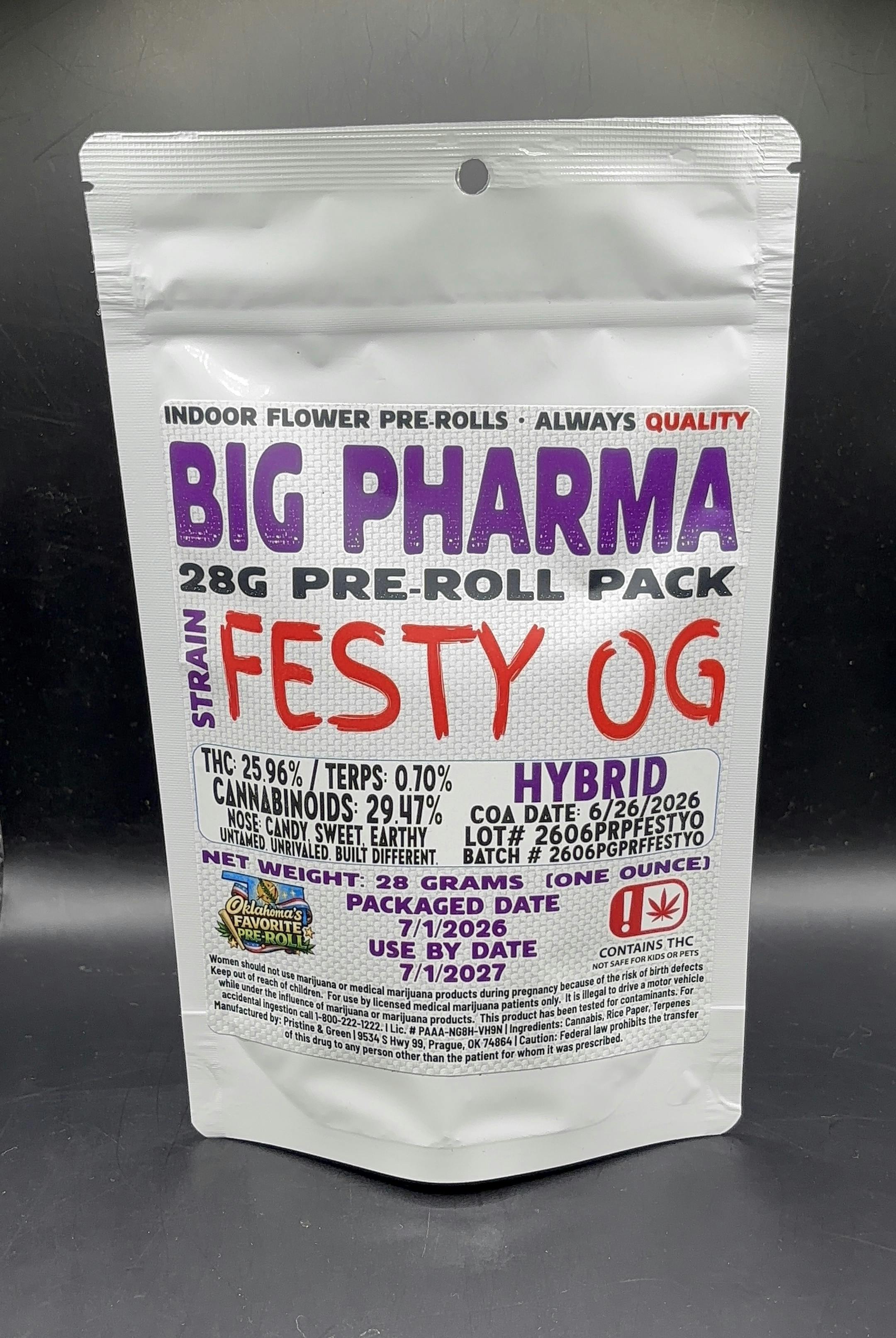 Big Pharma - Festy OG - 28G Pre Roll Pack