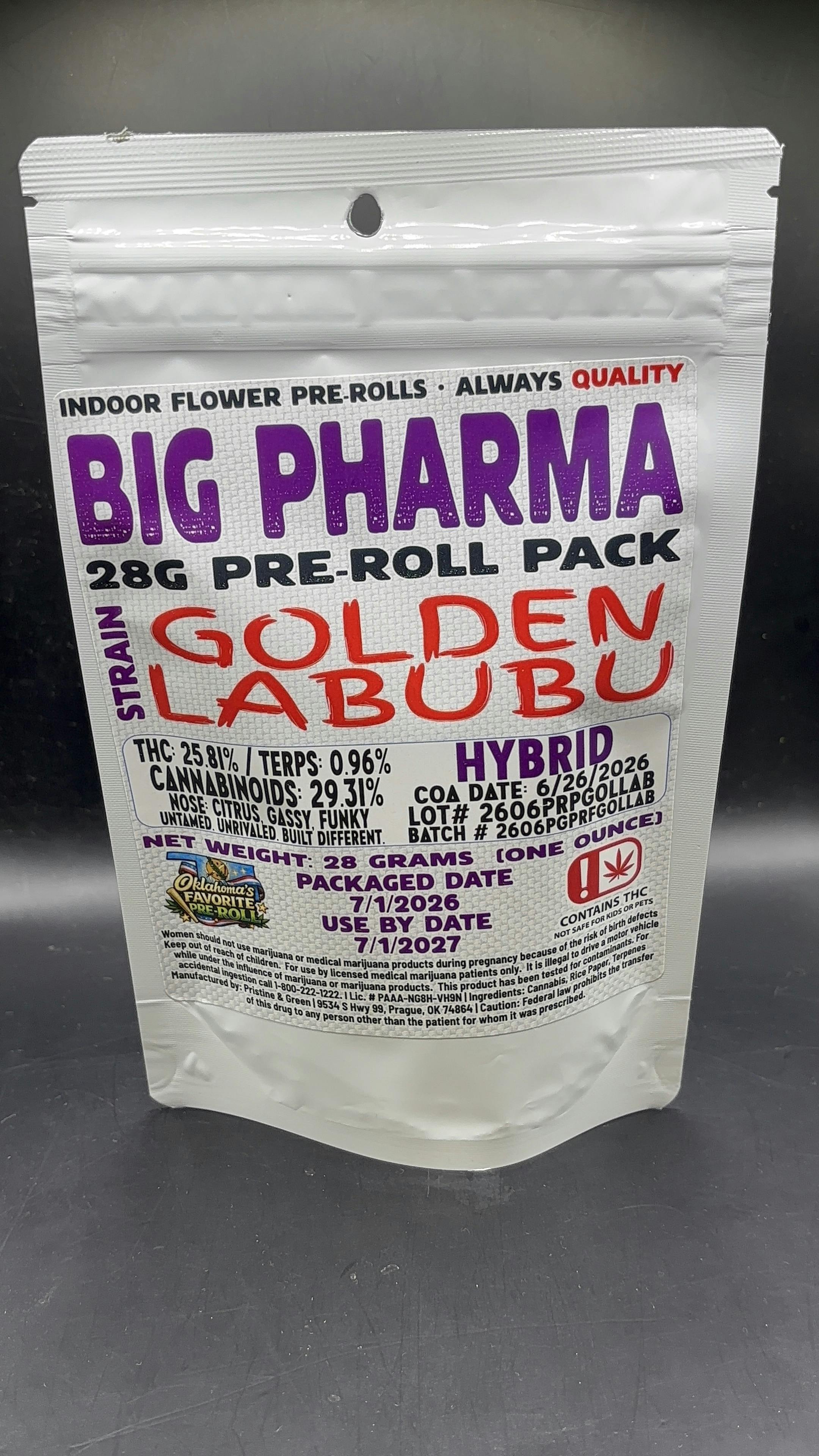 Big Pharma - Golden Labubu - 28G Pre Roll Pack