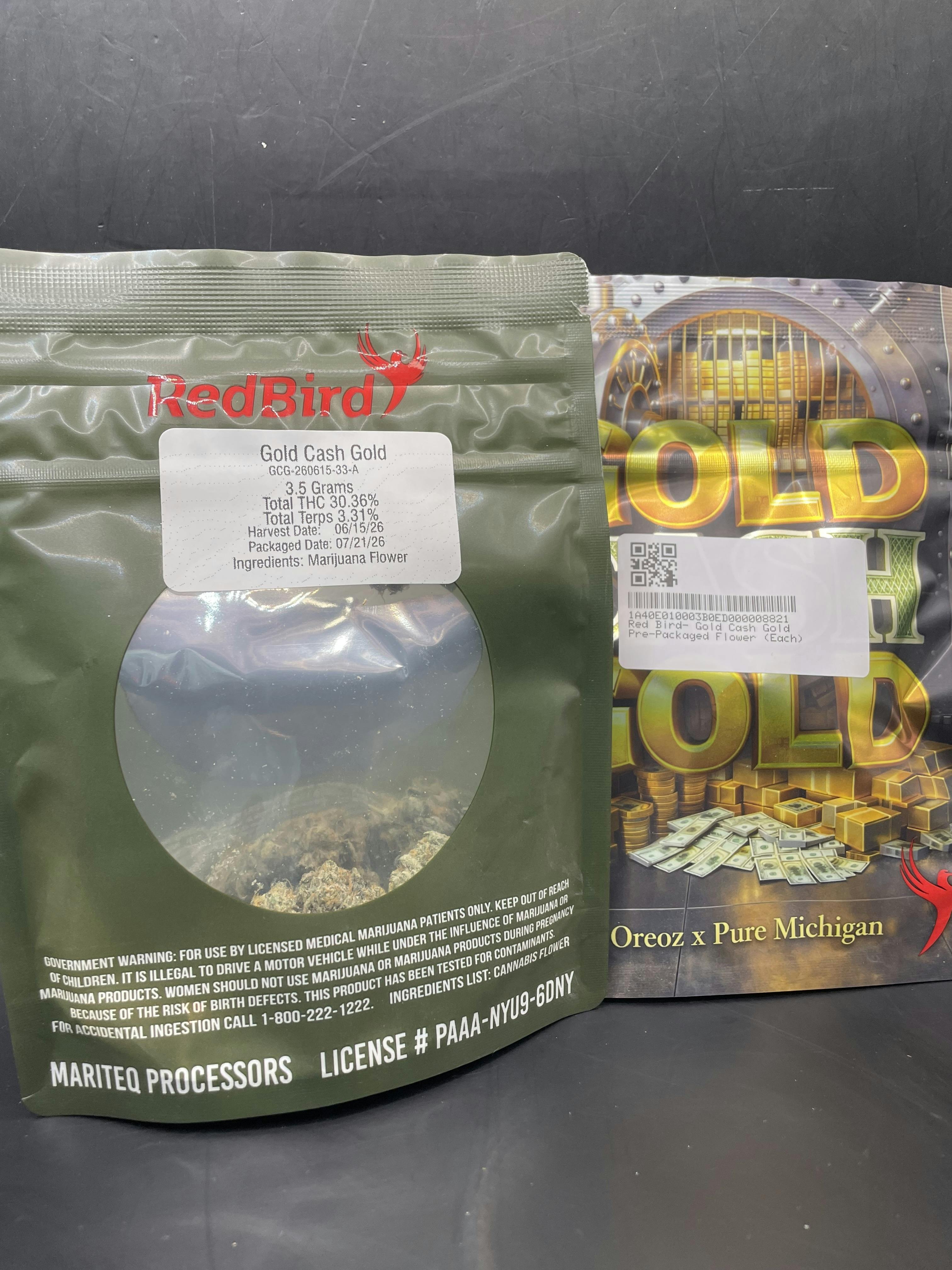 RedBird - Gold Cash Gold Flower (3.5g-$17.29 | 7g-$30.25 | 1 Oz-$95.07)