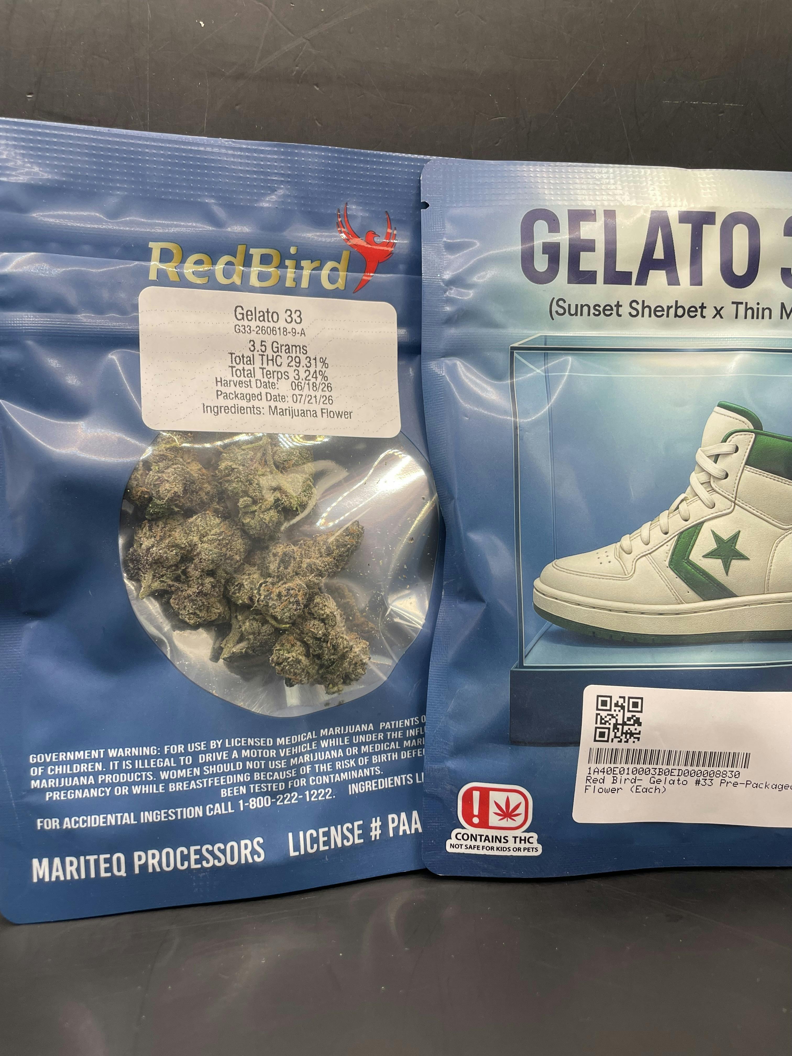 RedBird - Gelato #33 Flower (3.5g-$17.29 | 7g-$30.25 | 1 Oz-$95.07)