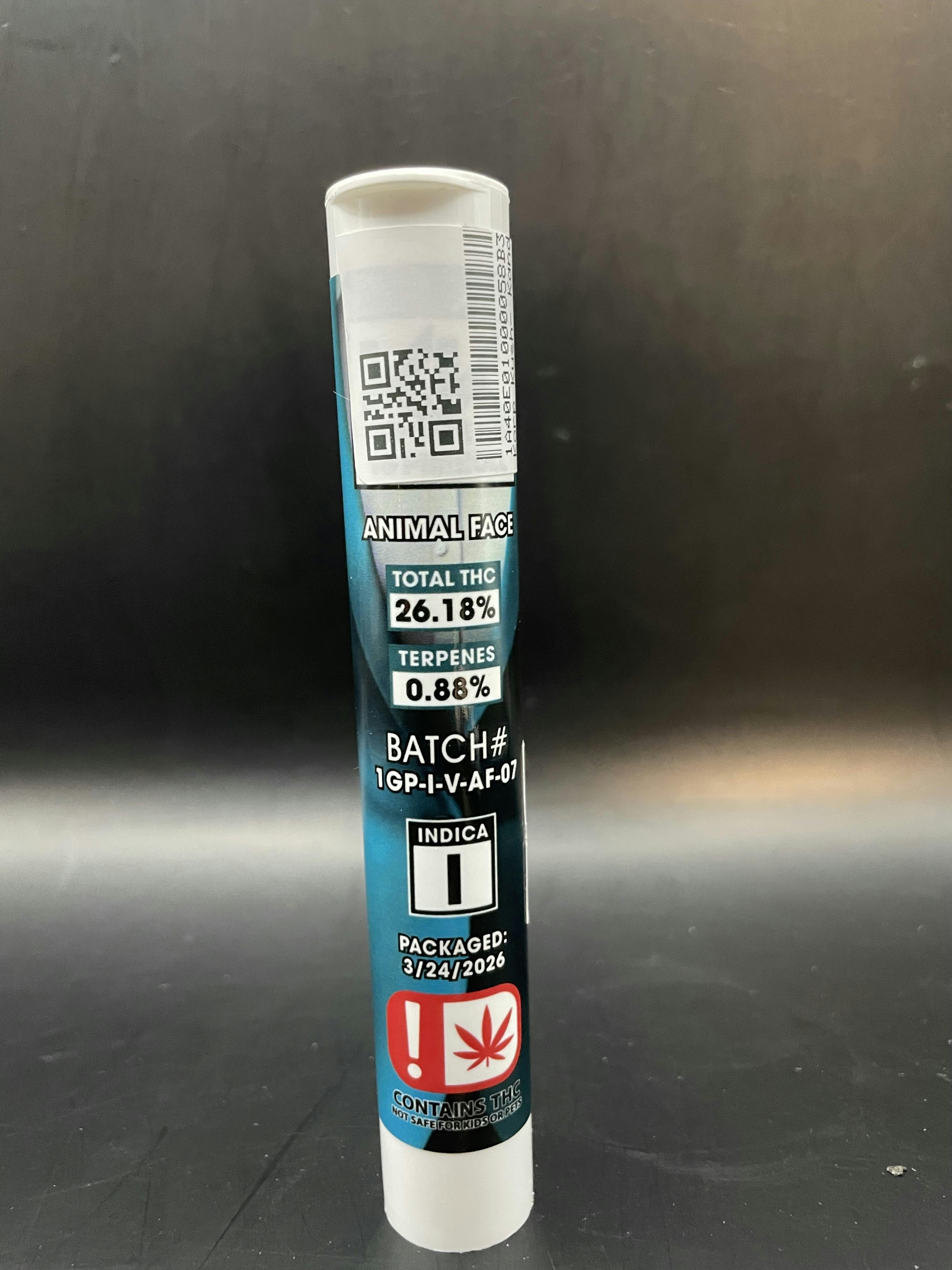 Korp Kush - Animal Face - 1G Pre Roll (3G/$4.33) (20G/$25.95)