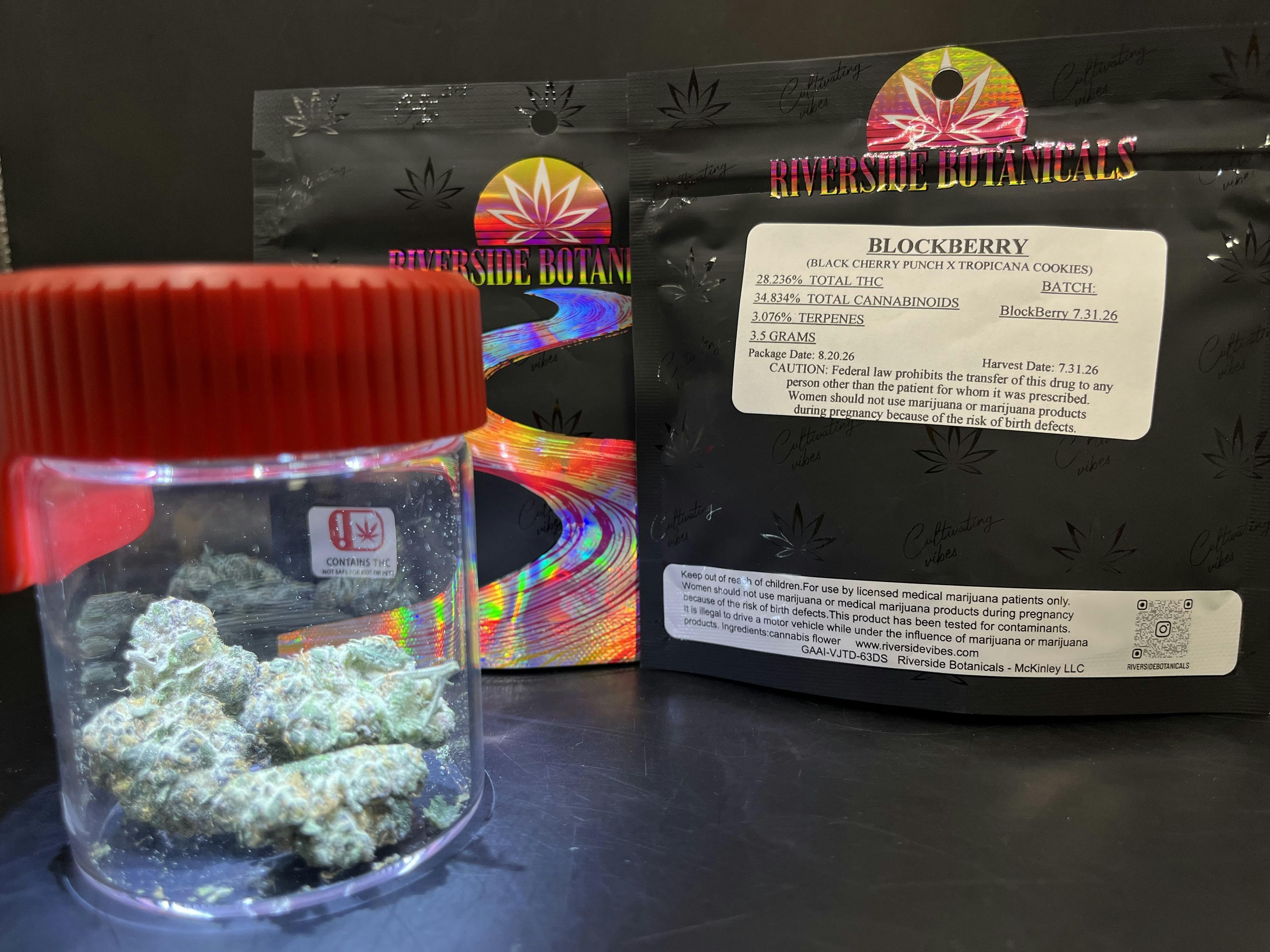 Riverside Botanicals - Blockberry Flower (3.5g-$17.29 | 7g-$30.25 | 1 Oz-$95.07)