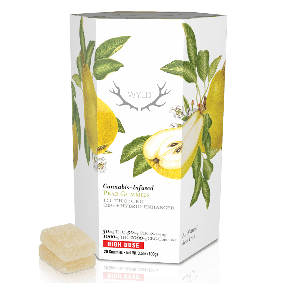 Pear 1:1 CBG + Hybrid Enhanced Gummies | 1000mg | 20ct | 50mg/ea by WYLD