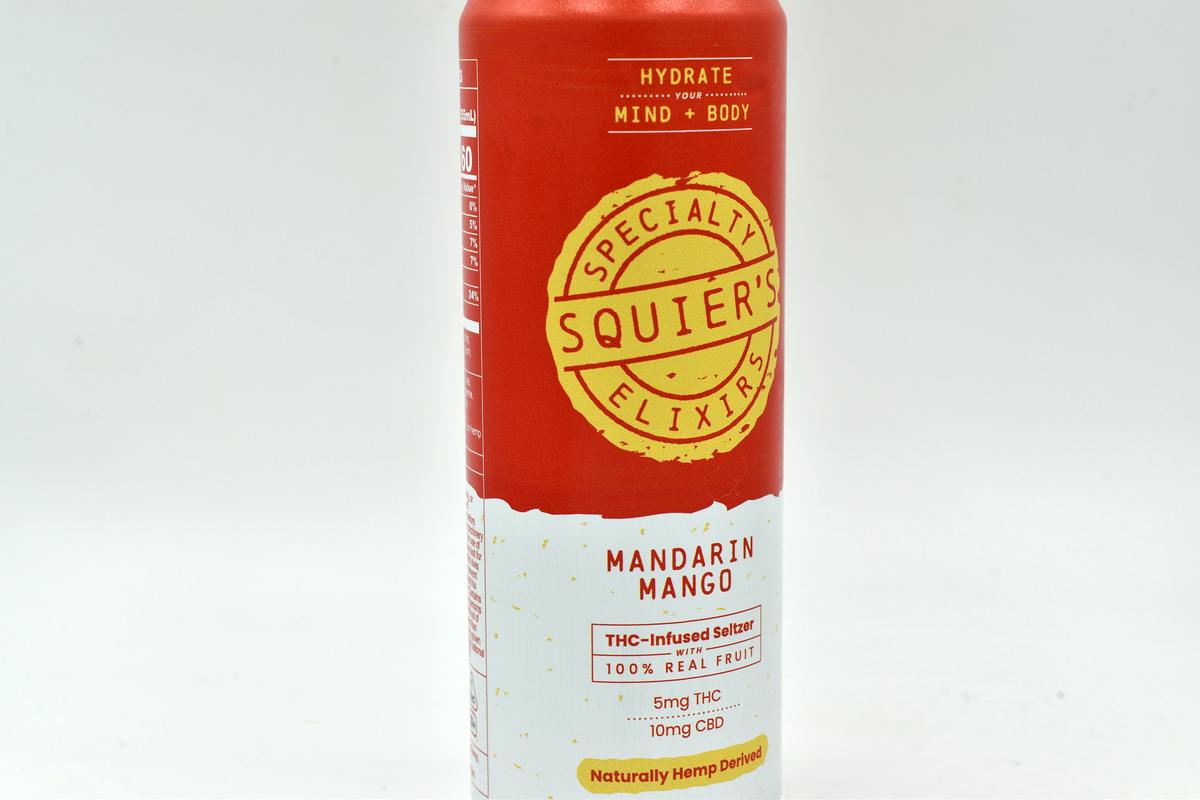 Squires - Mandarin Mango Seltzer 5 THC : 10 CBD (Rec)