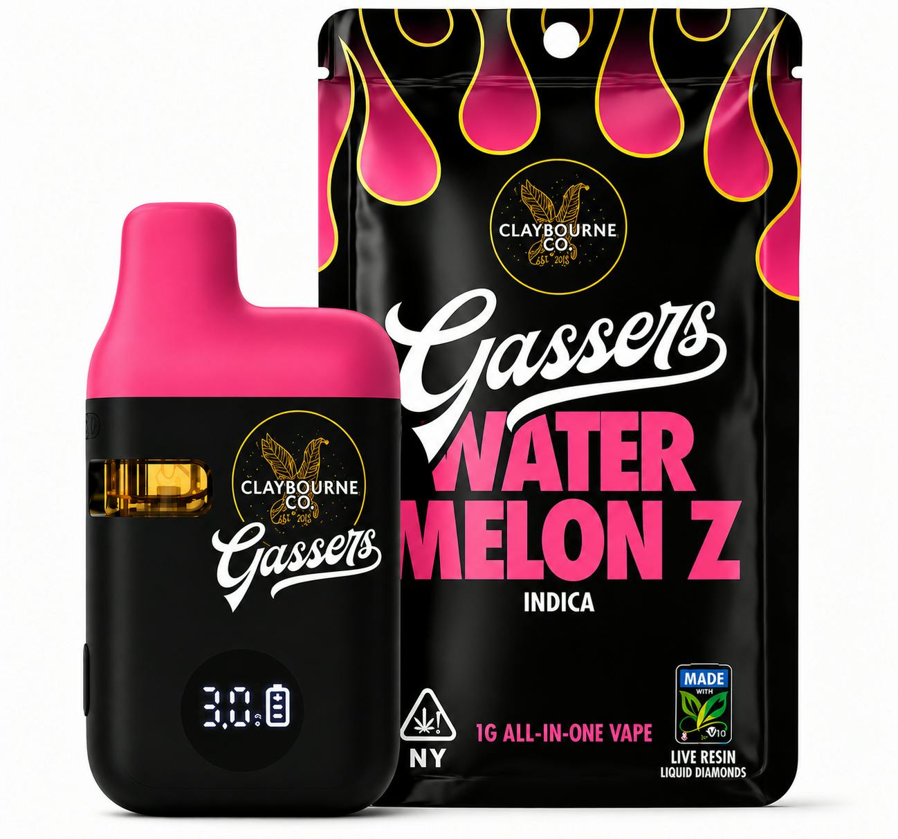 CLAYBOURNE CO GASSERS | VAPE | 1G | - WATERMELON Z | INDICA