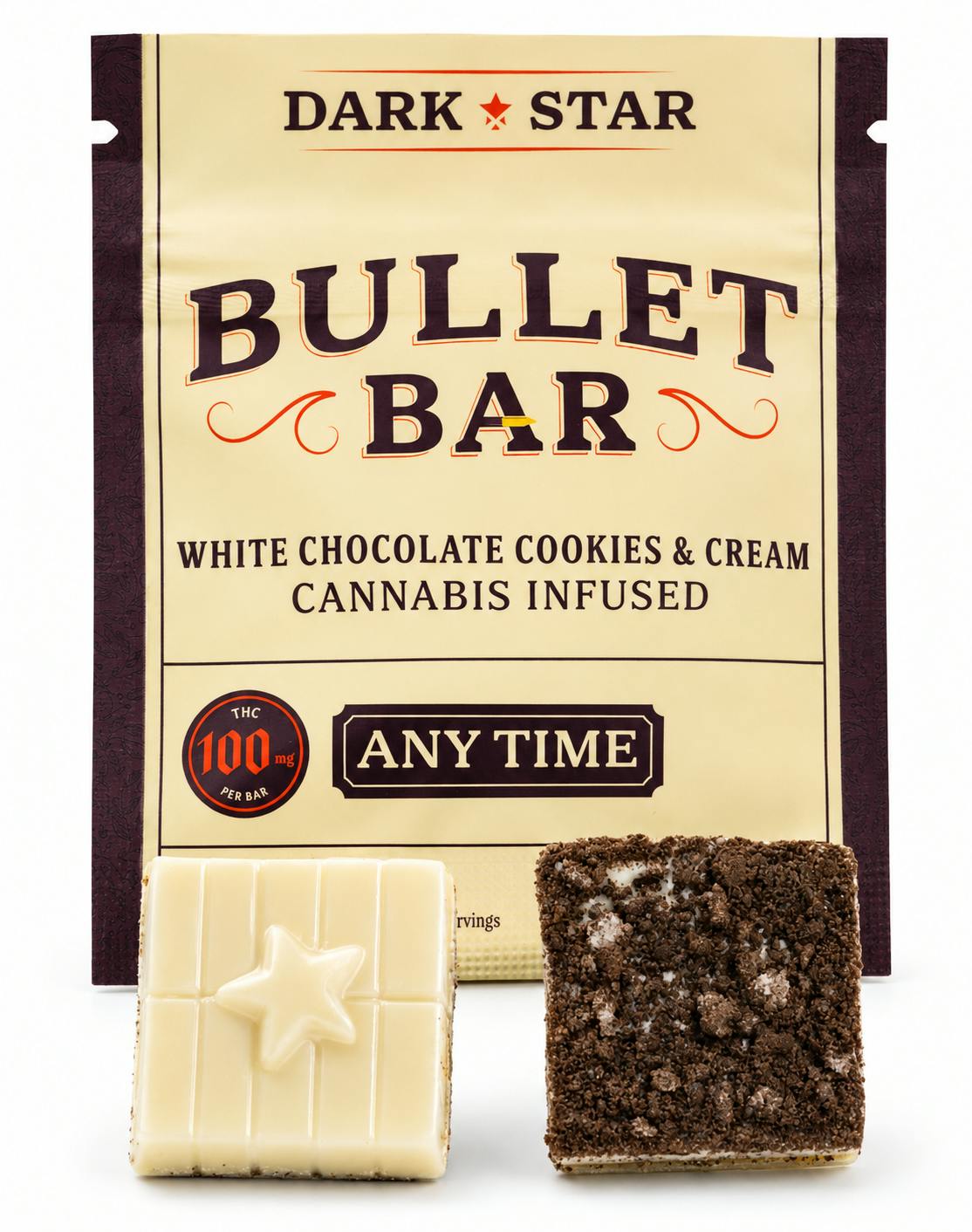DARK STAR | BULLET BAR | EDIBLE | 100MG | (1 PIECE) | - ANYTIME | WHITE CHOCOLATE ( COOKIES & CREAM)