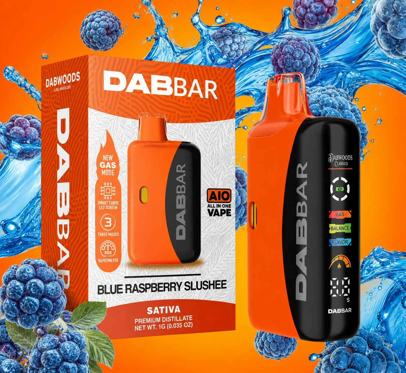 DABWOODS | DABBAR | VAPE | AIO | BLUE RASPBERRY SLUSHEE | SATIVA | 2G