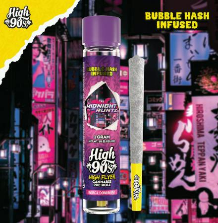 High 90s : Midnight Runtz 1g High Flyer Bubble Hash Infused Pre-Roll