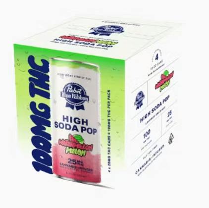 PABST | Watermelon Melon High Soda Pop | Carbonated | 25mg/ea | 4pk