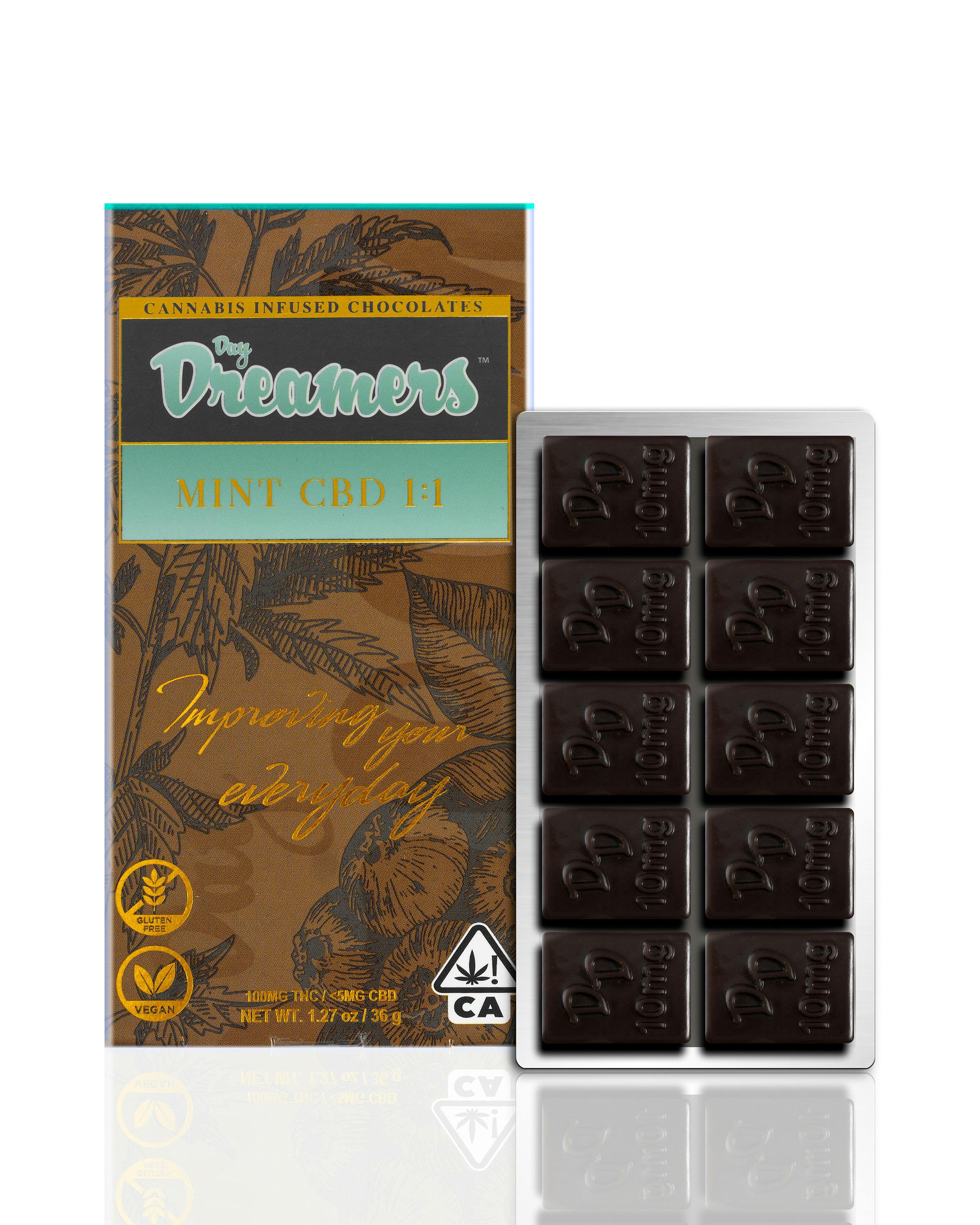 Day Dreamers Mint CBD 1:1 Ratio Chocolate - 100mg CBD / 100mg THC