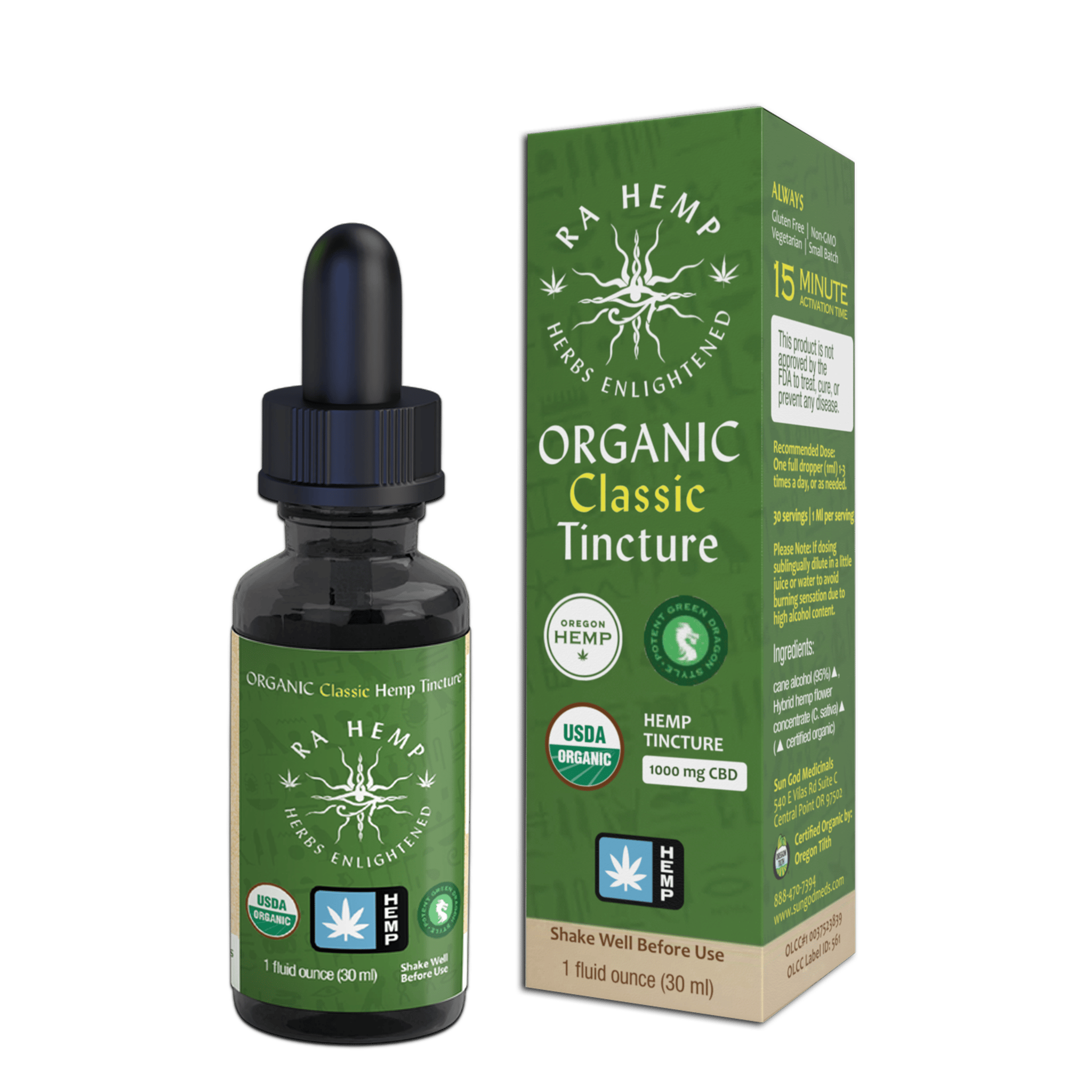 Ra Hemp Classic "Green Dragon" Hemp CBD Tincture - 1 oz at Gorge Greenery All Things Cannabis- Marijuana Dispensary Hood River