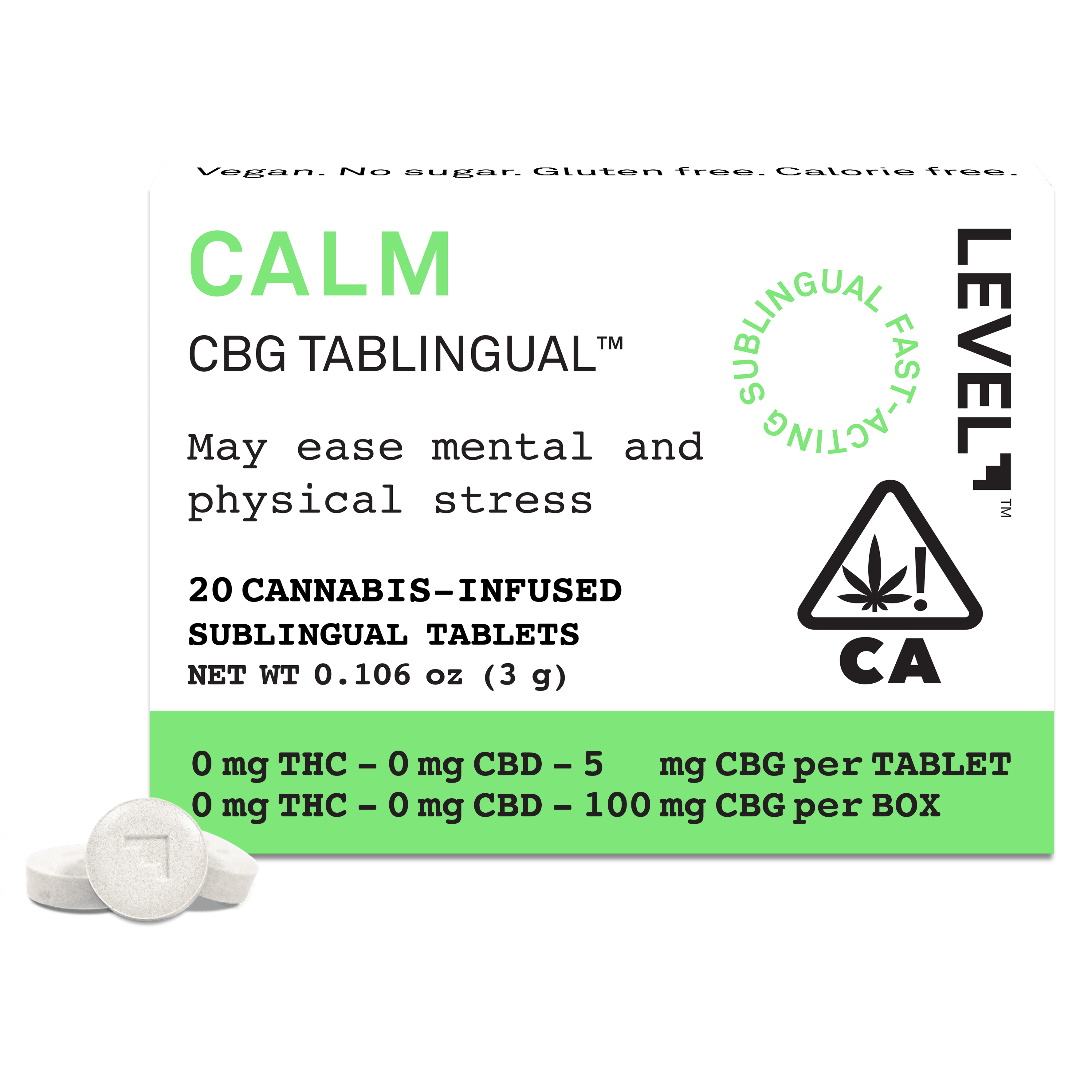 TABLINGUAL | Calm CBG Tablets | 100mg | 20ct | 5mg/ea