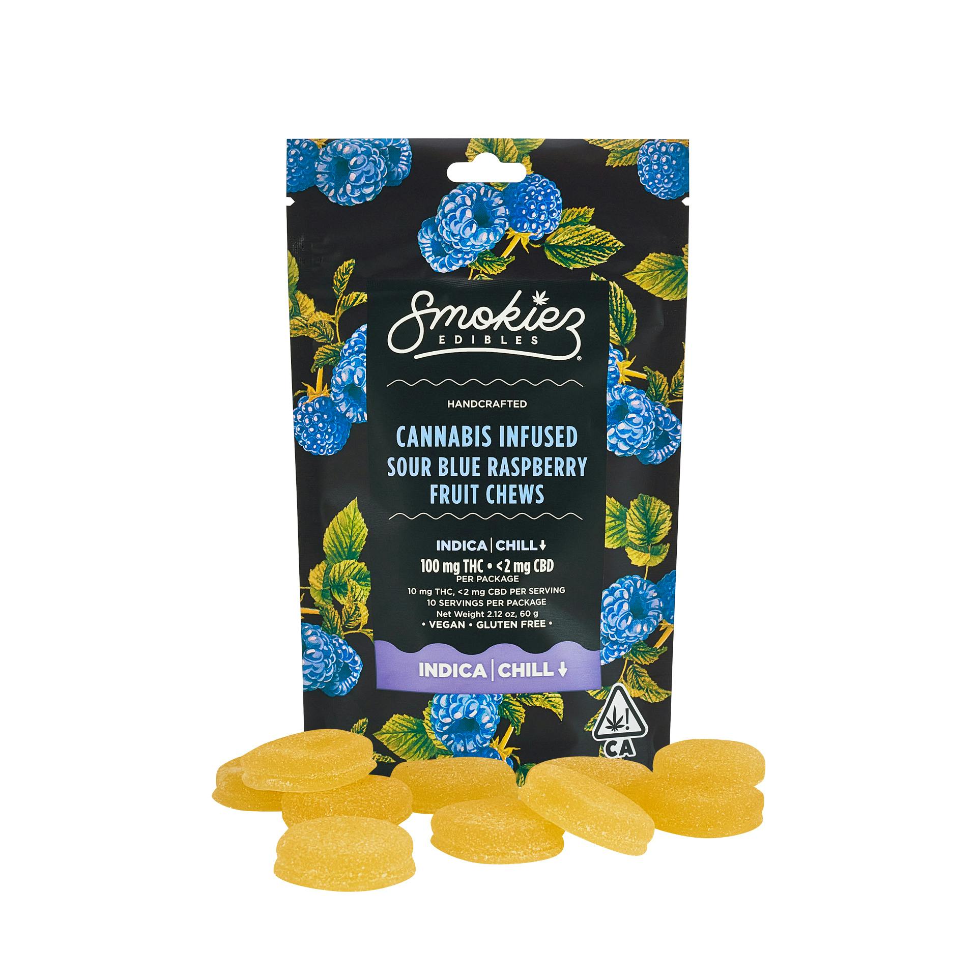 Smokiez Sour Blue Raspberry Indica Fruit Chews - CA