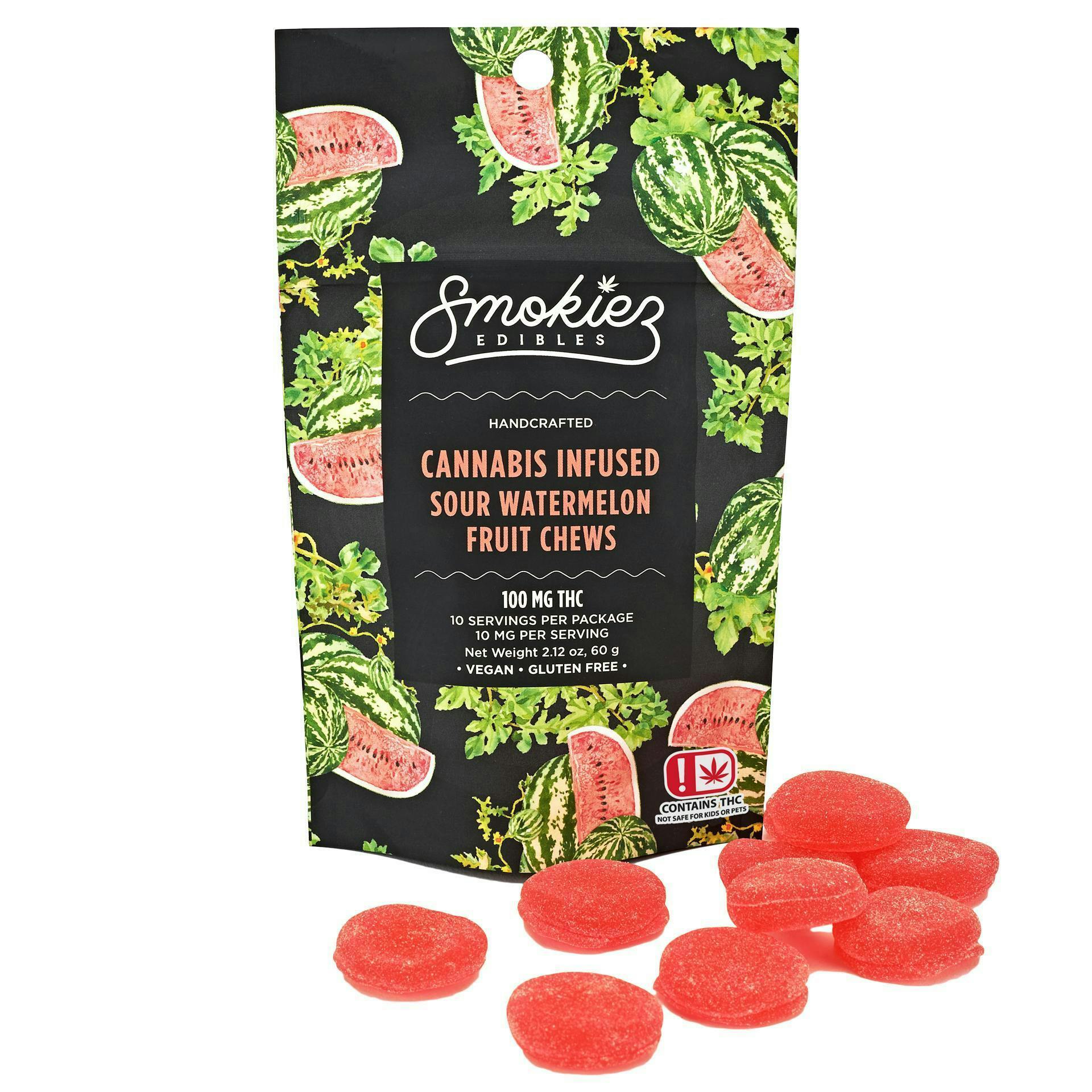 Sour Watermelon Fruit Chews | 100mg | 10ct | 10mg/ea