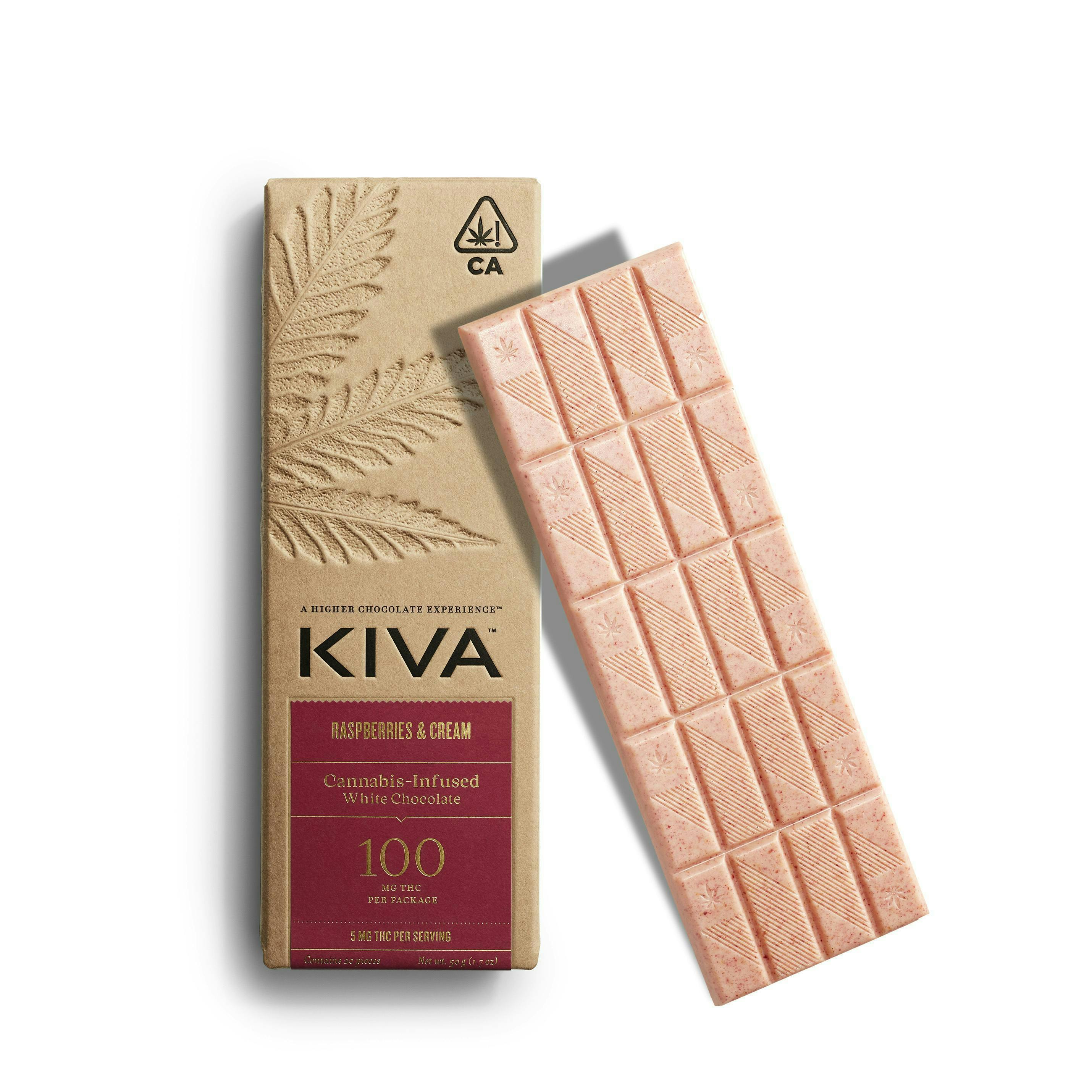 Kiva | Raspberries & Cream Chocolate Bar | 100mg | 20ct | 5mg/ea by Kiva Confections