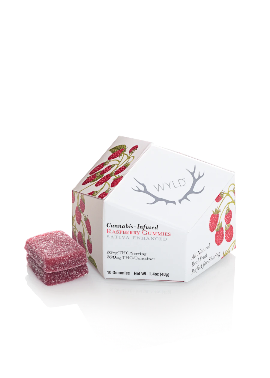 WYLD | Raspberry Sativa Enhanced Gummies | 100mg | 10ct | 10mg/ea — gummies listed on the Herbs 4 You menu