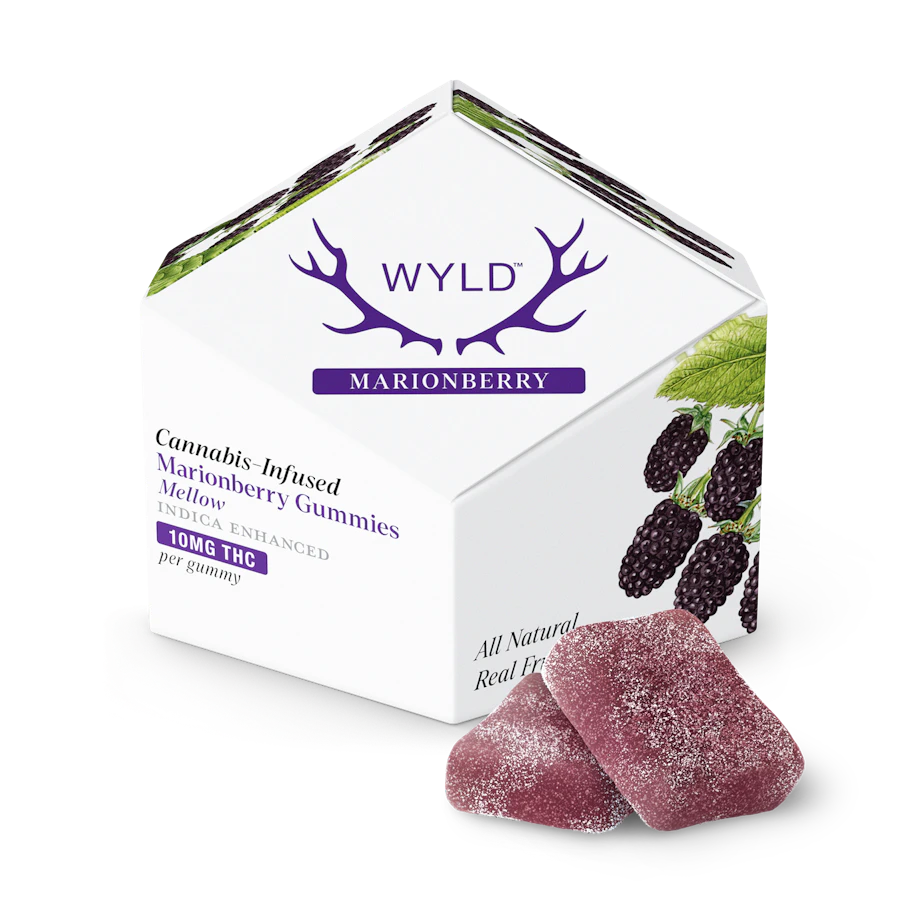 WYLD | Marionberry Indica Enhanced Gummies | 100mg | 10ct | 10mg/ea — gummies listed on the Herbs 4 You menu