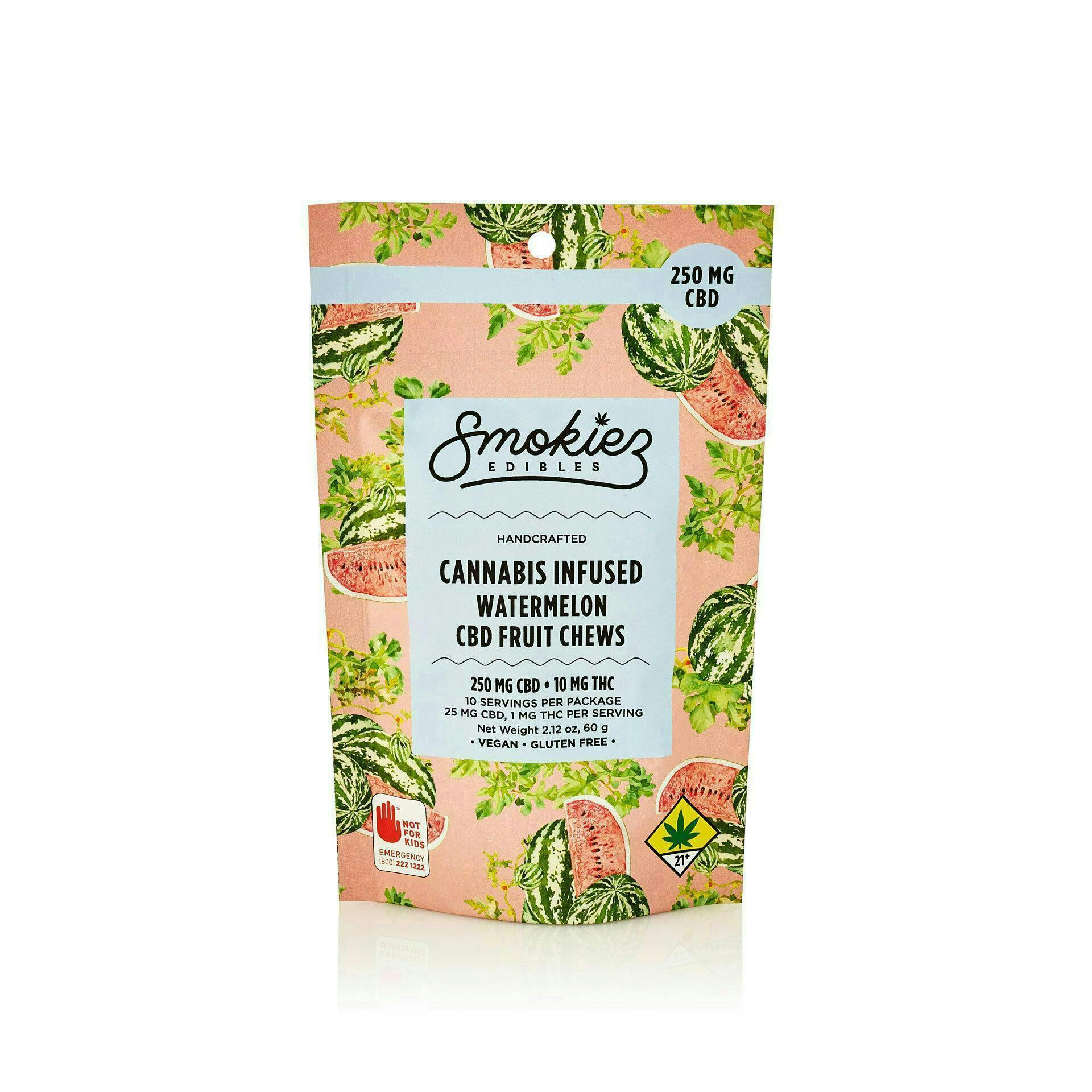 Watermelon Fruit Chews CBD:THC 25:1 | 10mg | 10ct | 10mg/ea by Smokiez Edibles