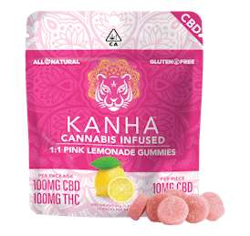 KANHA | 1:1 CBD:THC | Pink Lemonade | 100mg CBD/100mg THC | 10-pack