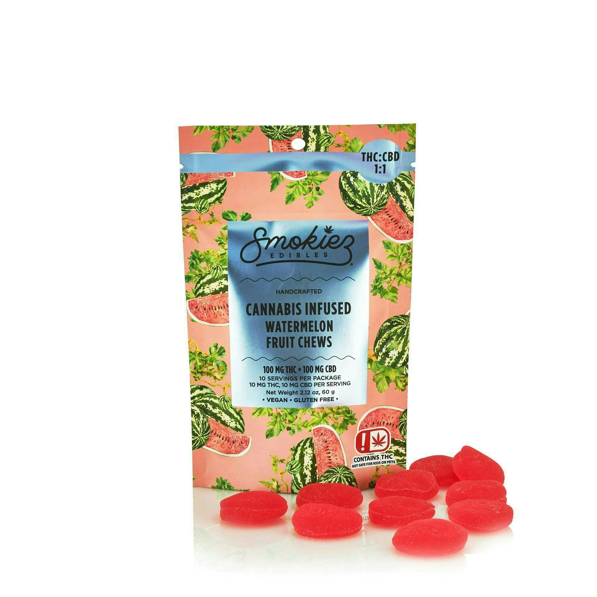 Watermelon Fruit Chews THC:CBD 1:1 | 100mg | 10ct | 10mg/ea