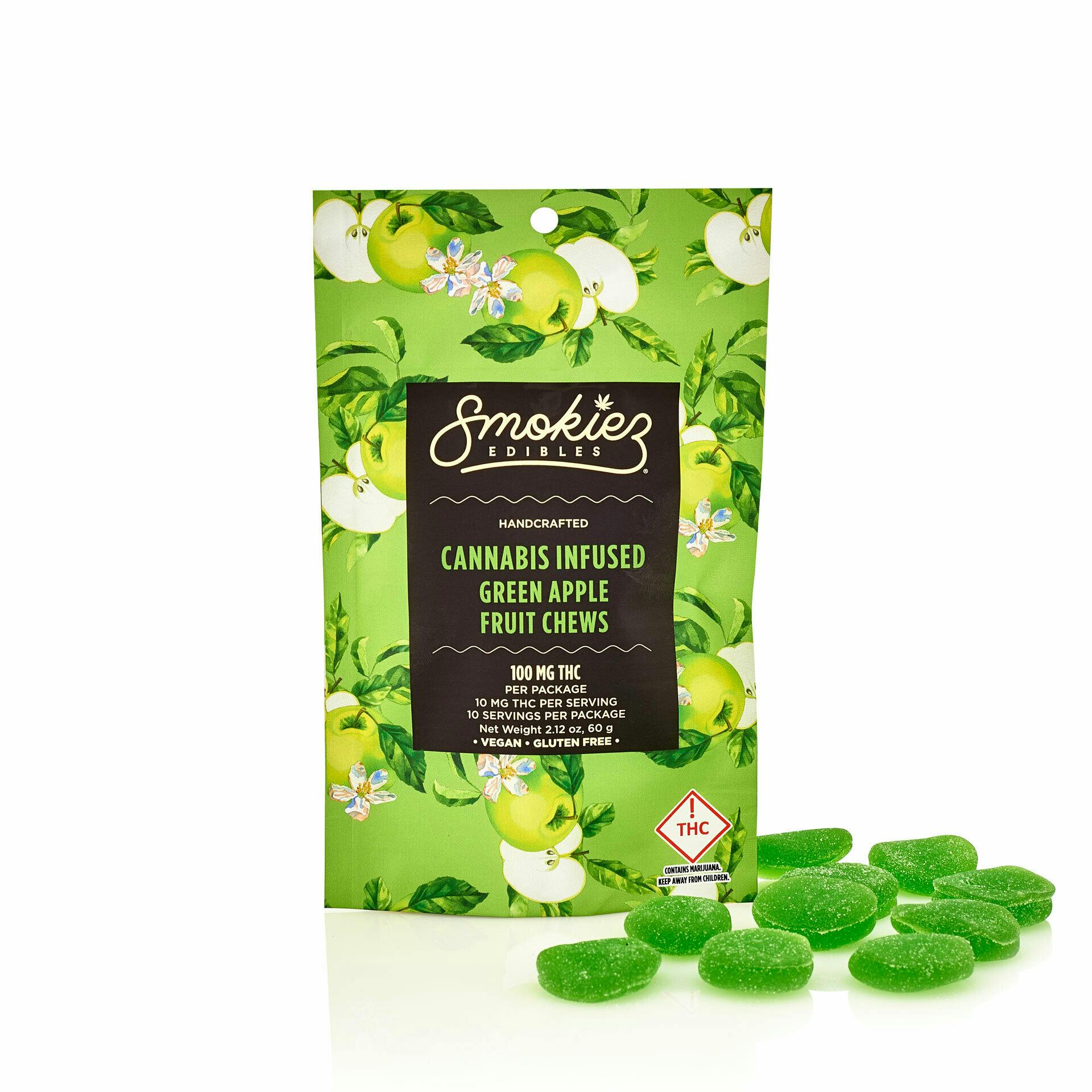 Green Apple Fruit Chews, 100 mg CO Smokiez Edibles
