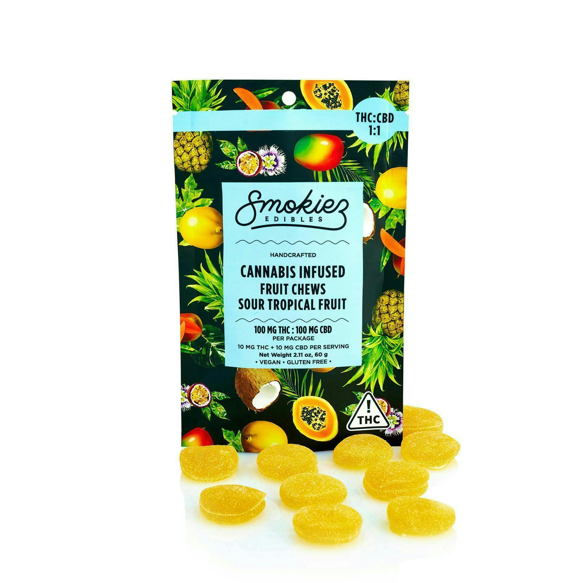 Sour Tropical Fruit Gummies CBD:THC 1:1 | 100mg | 10ct | 10mg/ea