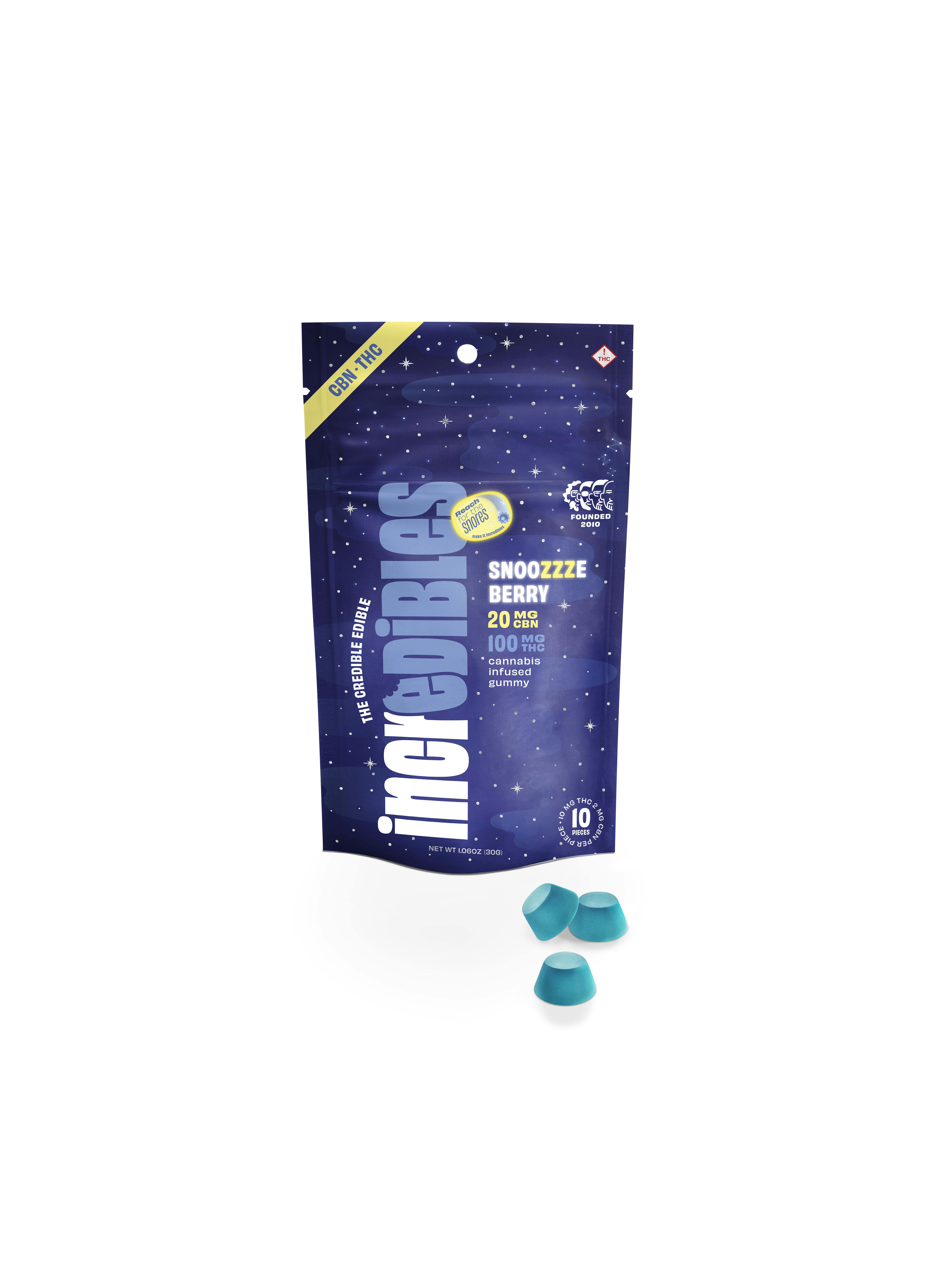 incredibles - 5:1 Snoozzzeberry + CBN - 100mg:20mg 10pk at Peake ReLeaf Rockville Dispensary