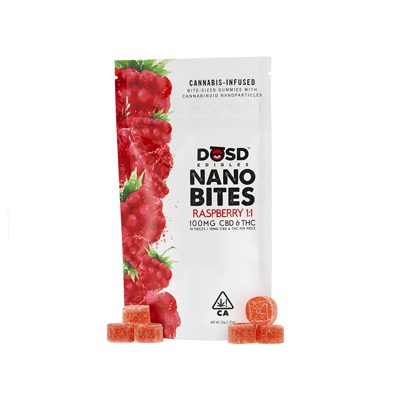 Nano Bites - Raspberry 1:1 100mg, Indica Enhanced