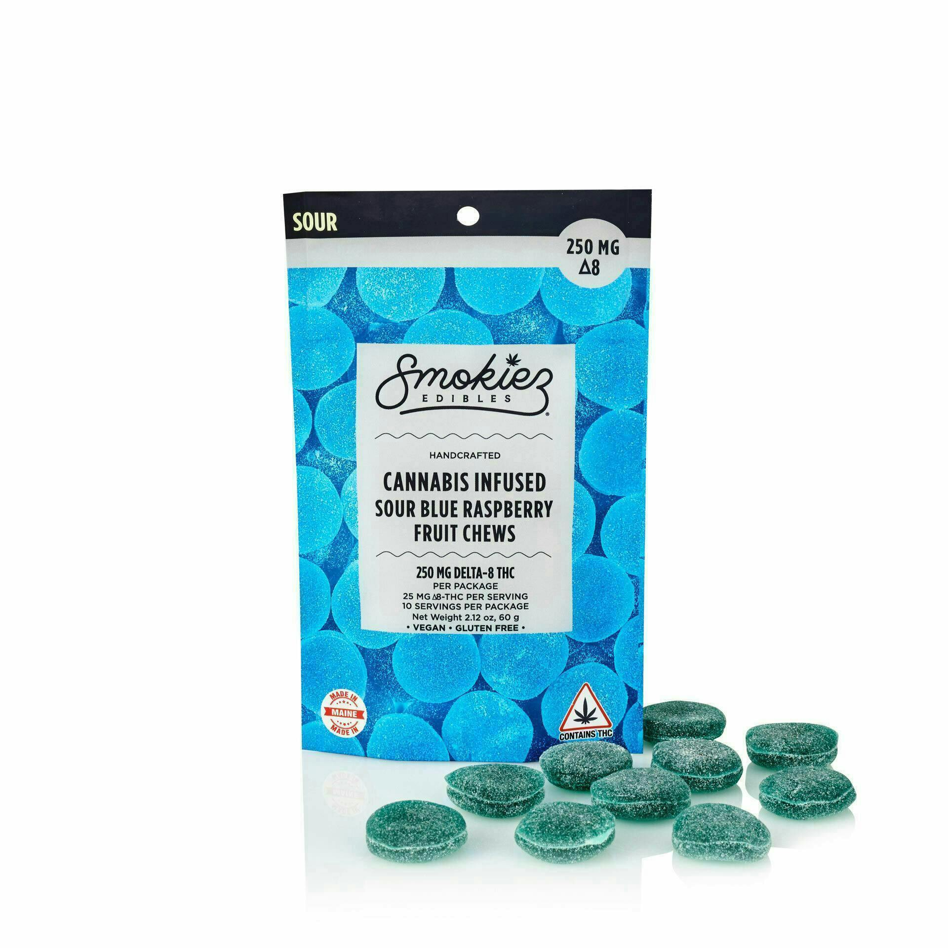 Sour Blue Raspberry Delta-8 Gummies | 250mg | 10ct | 25mg/ea by Smokiez Edibles
