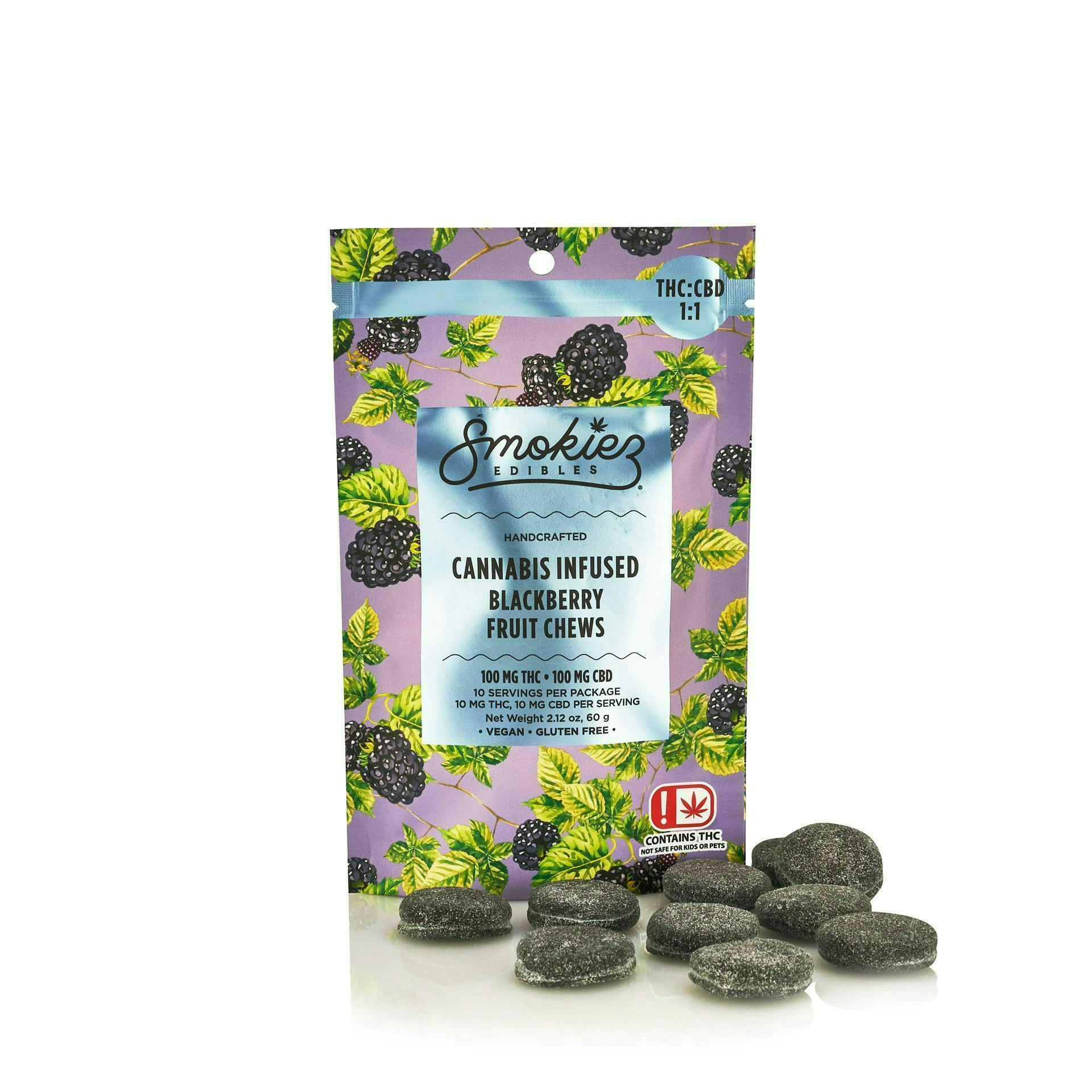 Blackberry Fruit Chews THC:CBD 1:1 | 100mg | 10ct | 10mg/ea